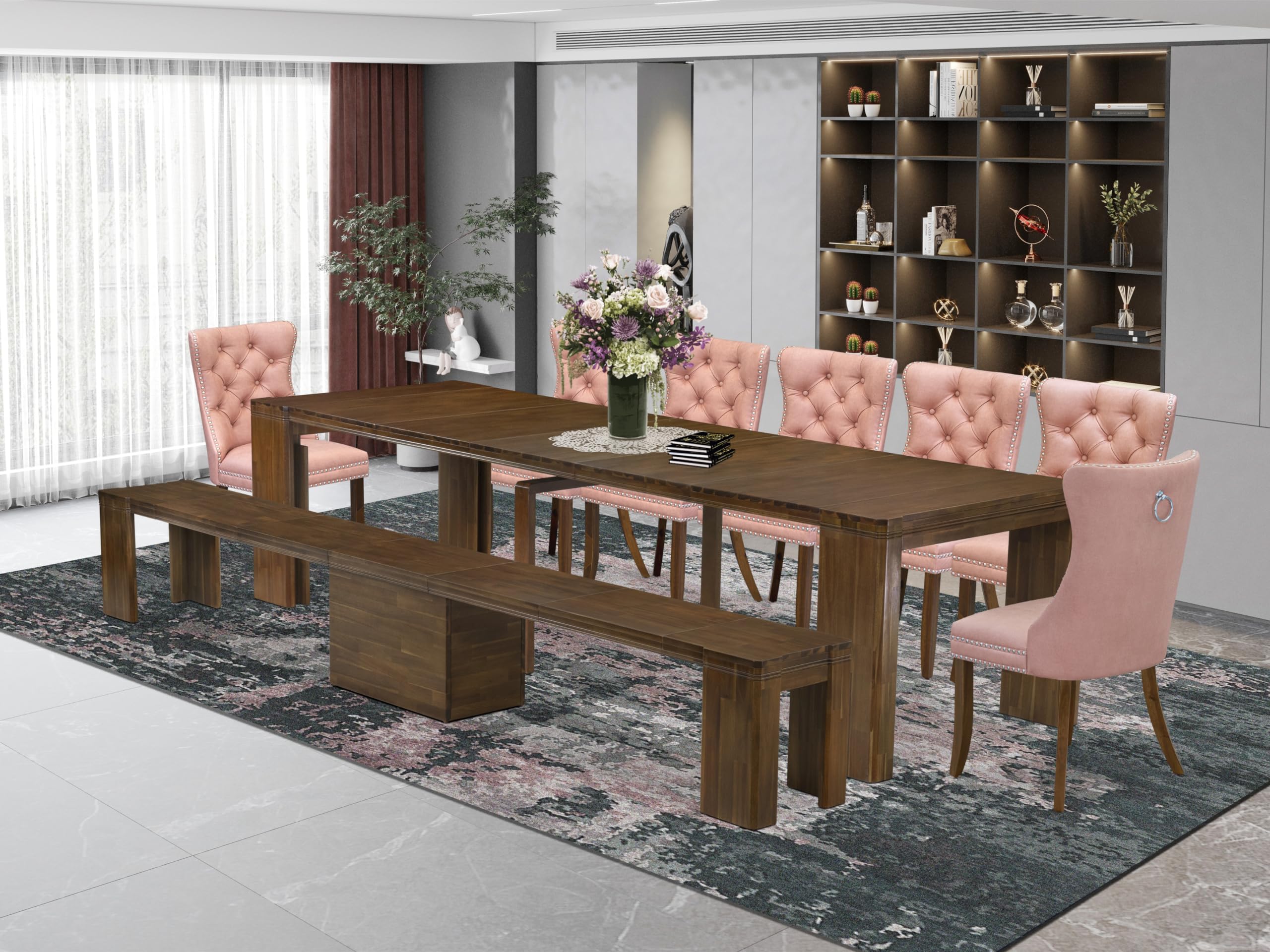 9 Pieces Extendable Dining Set Includes a Rectangle Kitchen Table