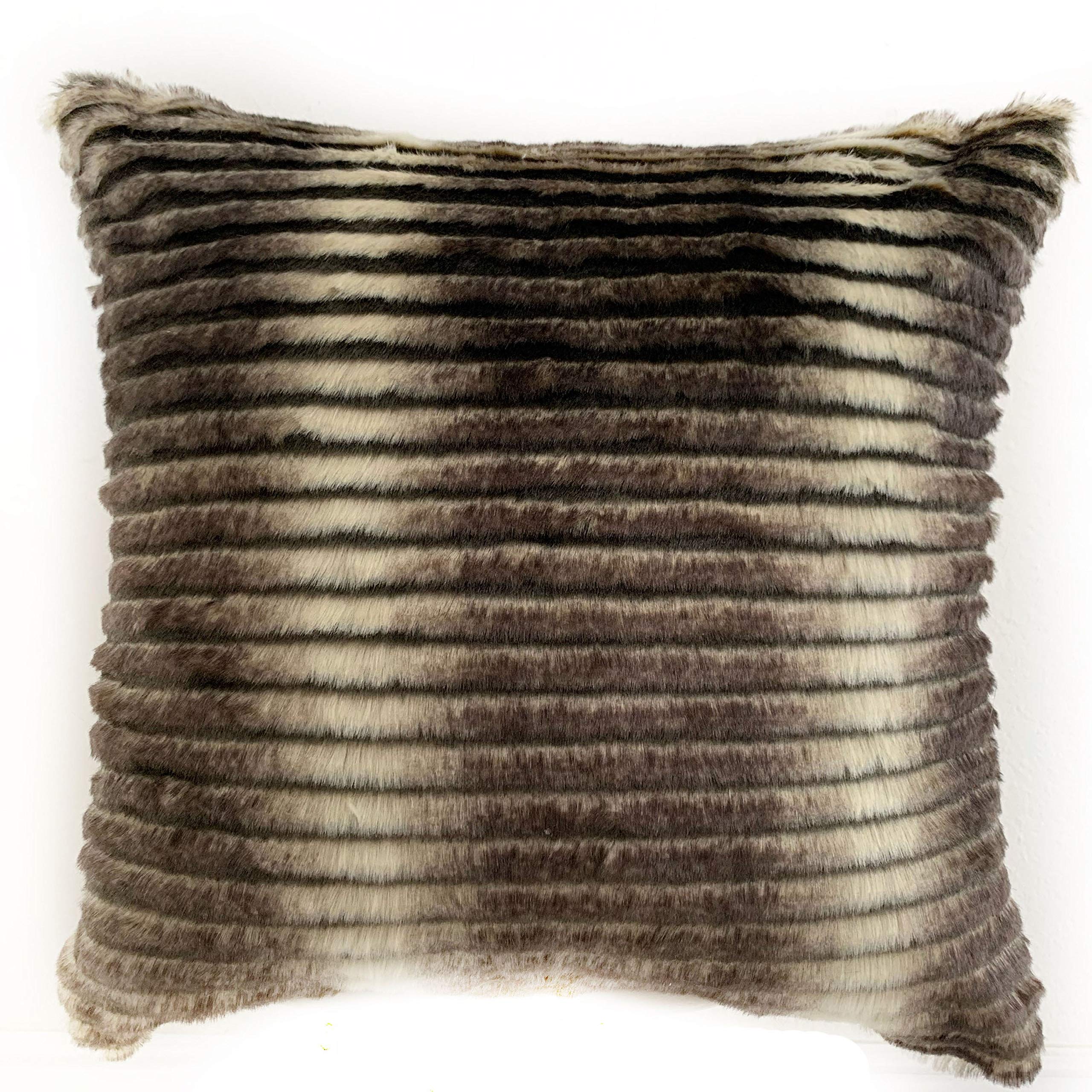 Plutus Brands Grey, Plutus Gray & Taupe Animal Faux Fur Luxury Throw Pillow 20 in x 20in, Double Sided 20 x 20”