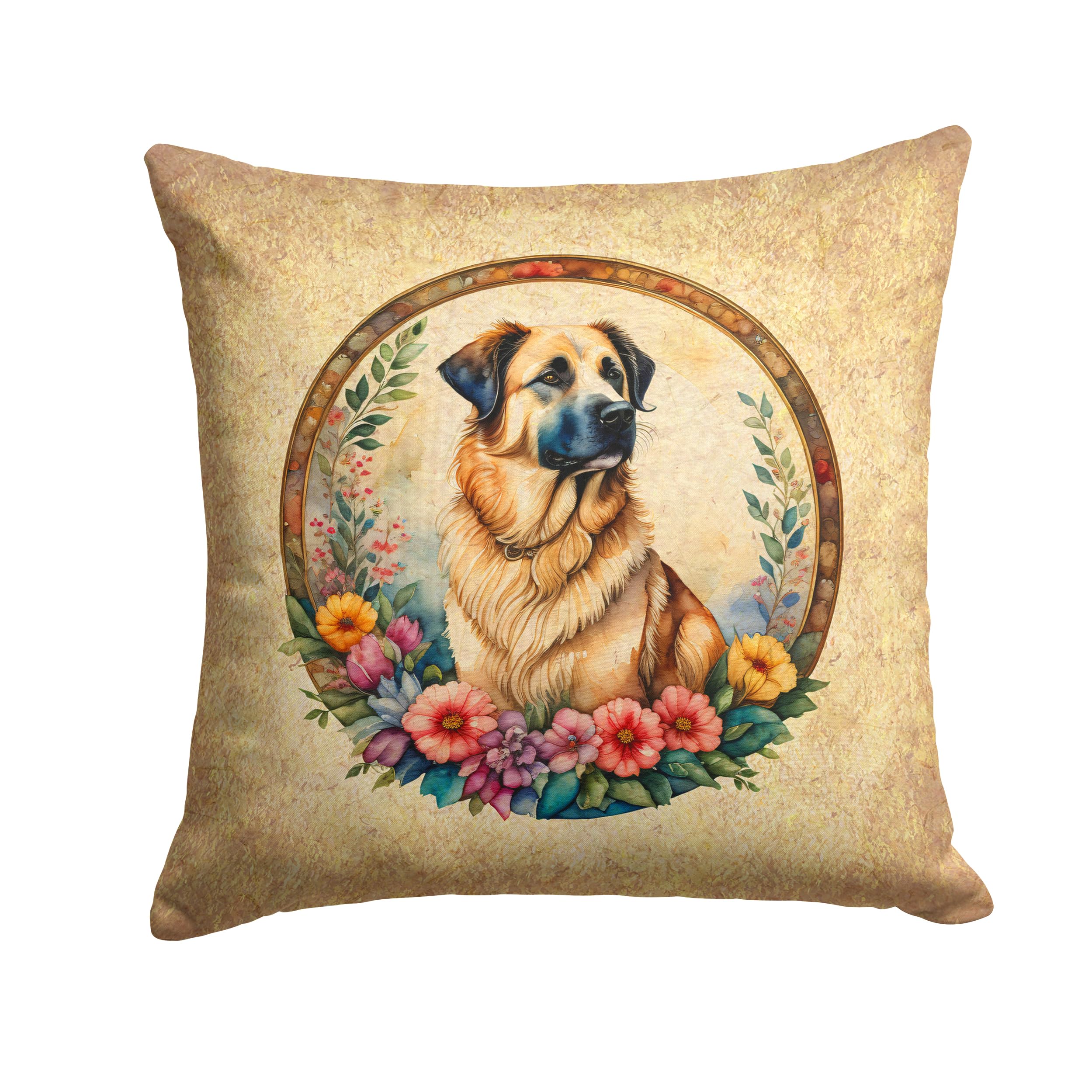 Anatolian Shepherd Dog And Flowers Throw Pillow