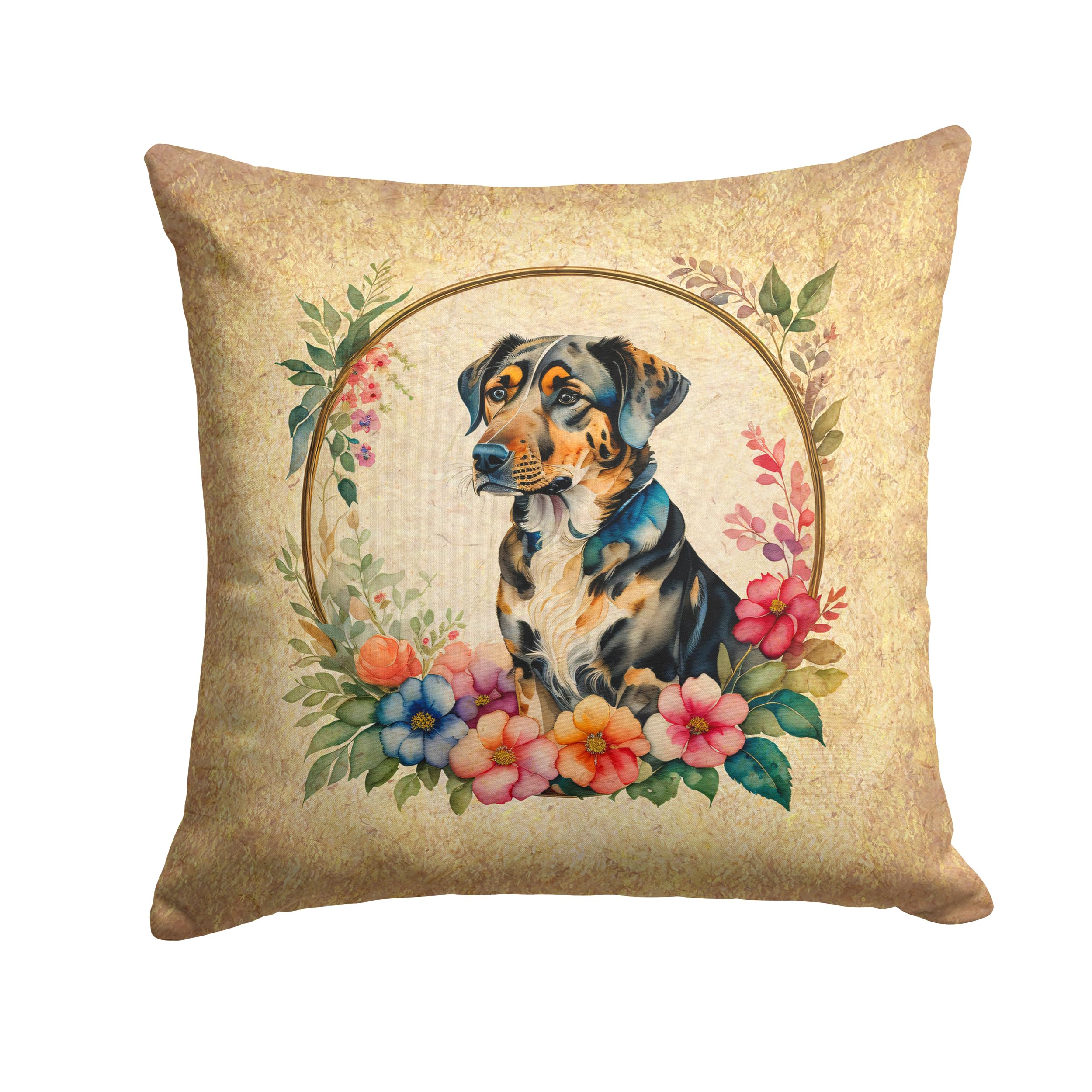 Catahoula Leopard Dog And Flowers Throw Pillow