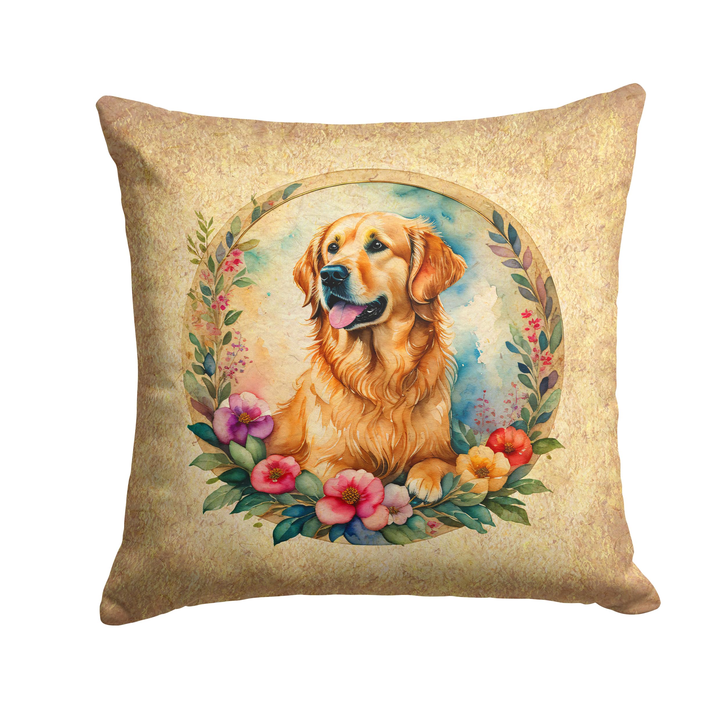 Golden Retriever and Flowers Throw Pillow