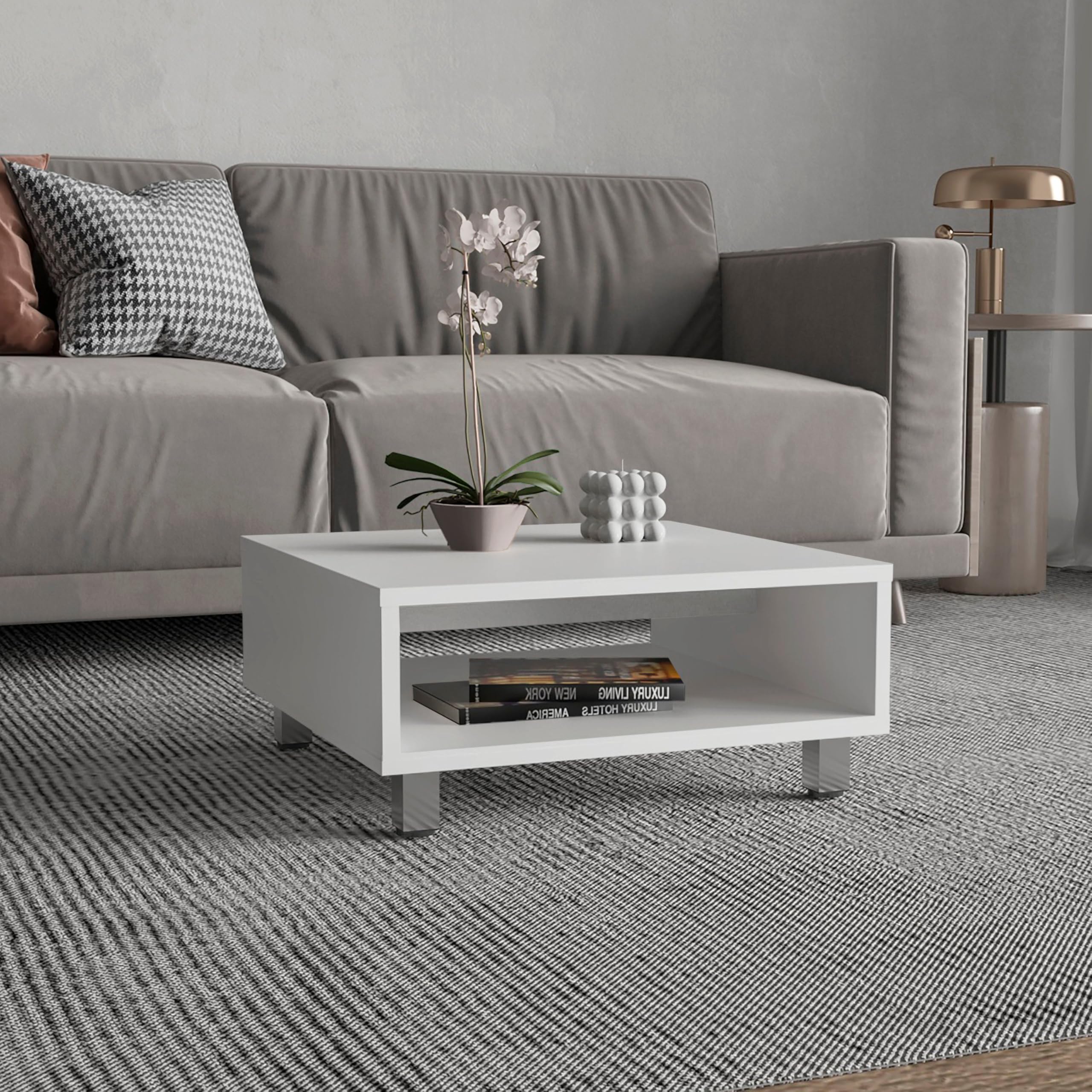 Eclipse 10 H Low Minimalistic Square Coffe Table with Open Storage White"