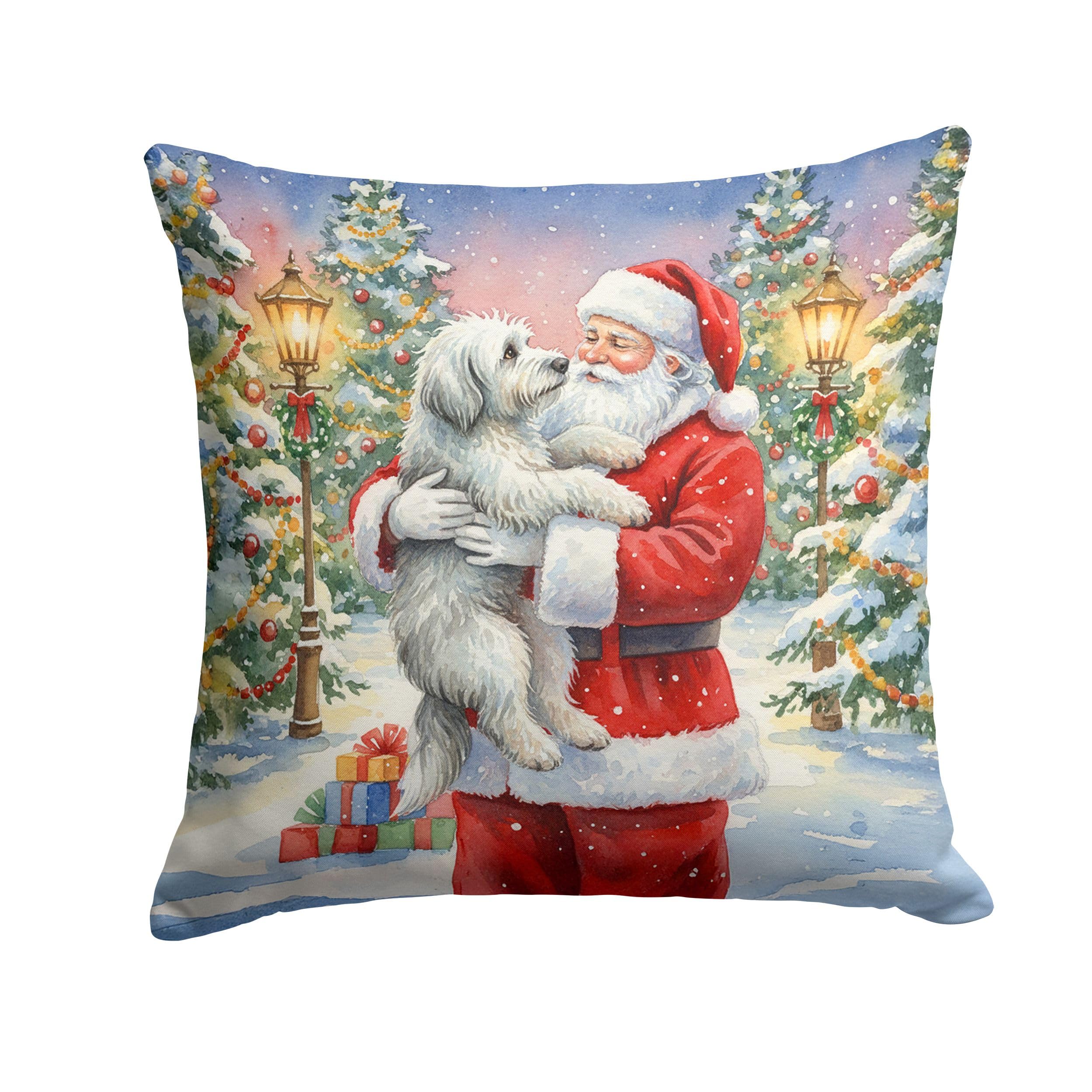 Carolines Treasures Old English Sheepdog with Santa Claus Throw Pillow Decorative Indoor Outdoor Accent Cushion for Couch, Bed or Patio, 14Hx14W