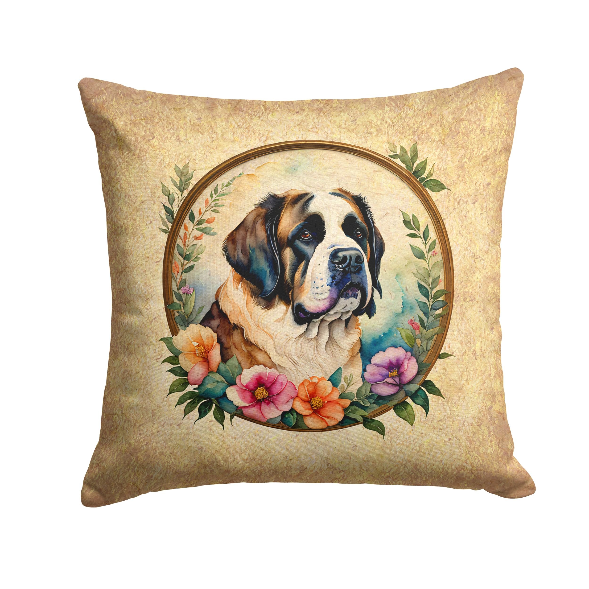 Saint Bernard And Flowers Throw Pillow