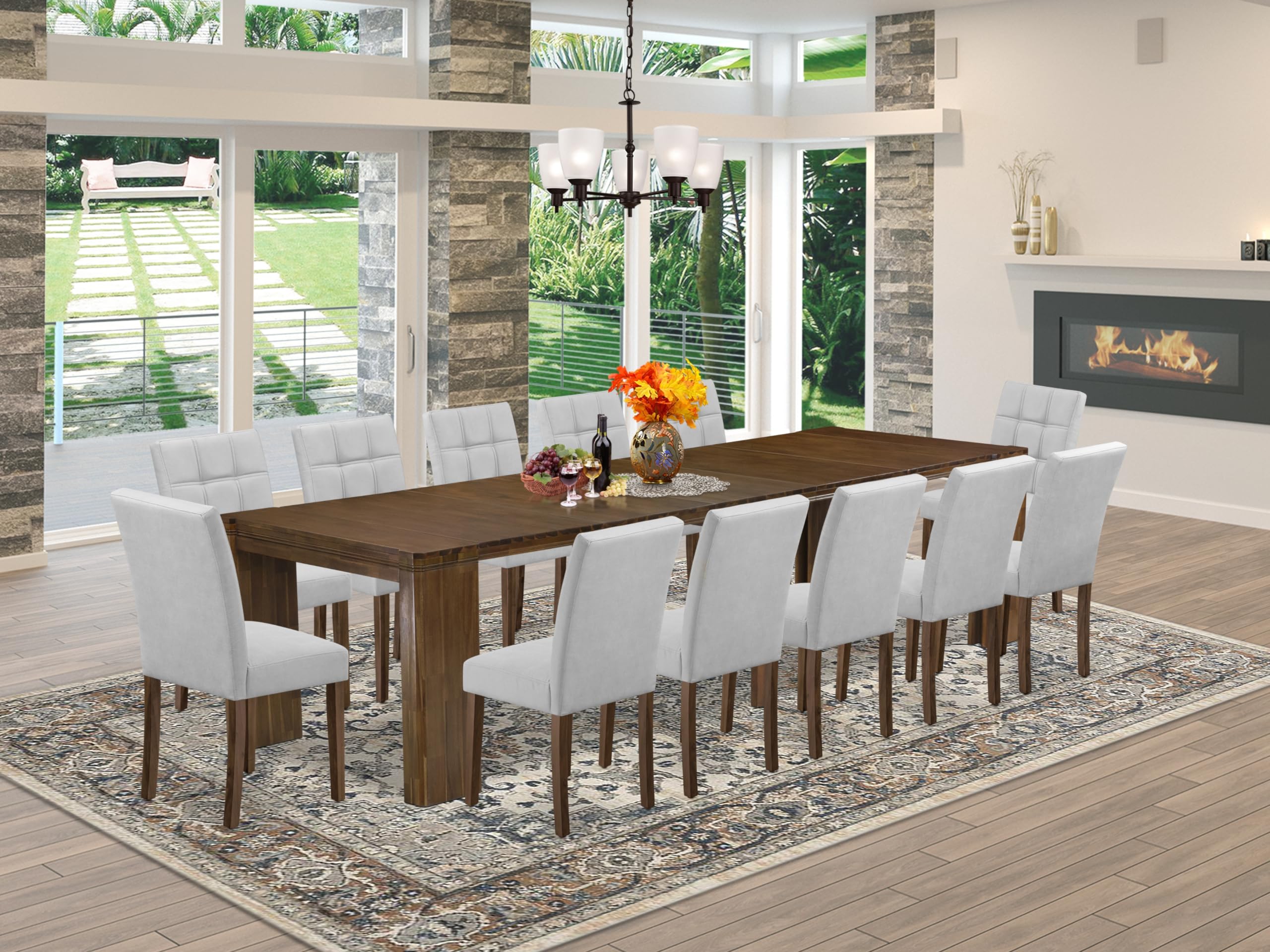 13 Pieces Extendable Dining Set Includes a Rectangle Kitchen Table