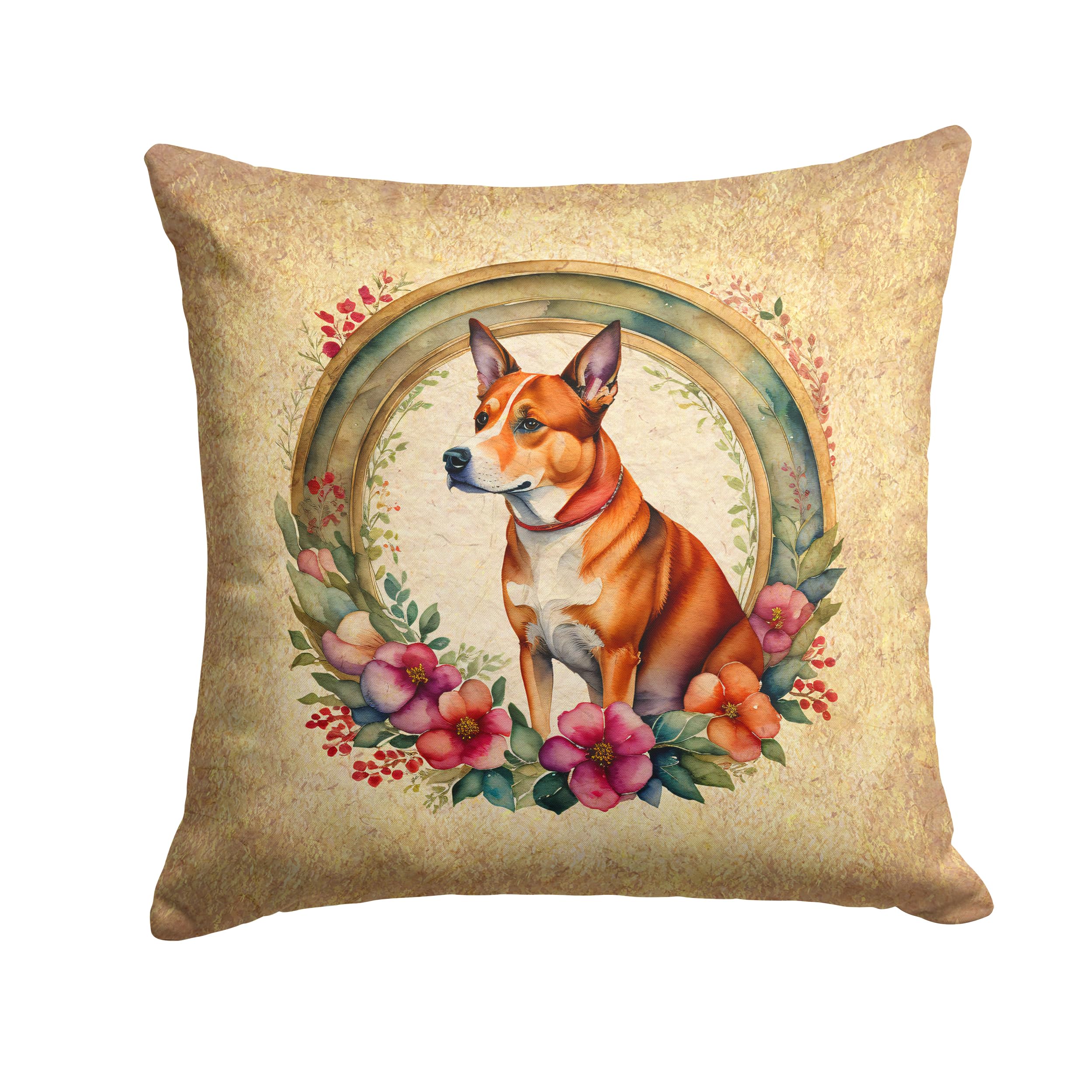 Basenji And Flowers Throw Pillow