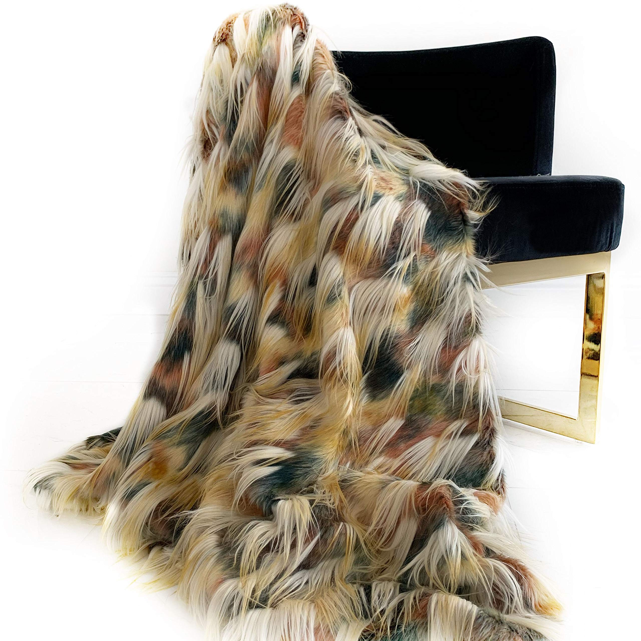 Plutus Multi-Color  Fancy Feather Faux Fur Luxury Throw Blanket Blanket 80L x 110W Full- Multi-Color