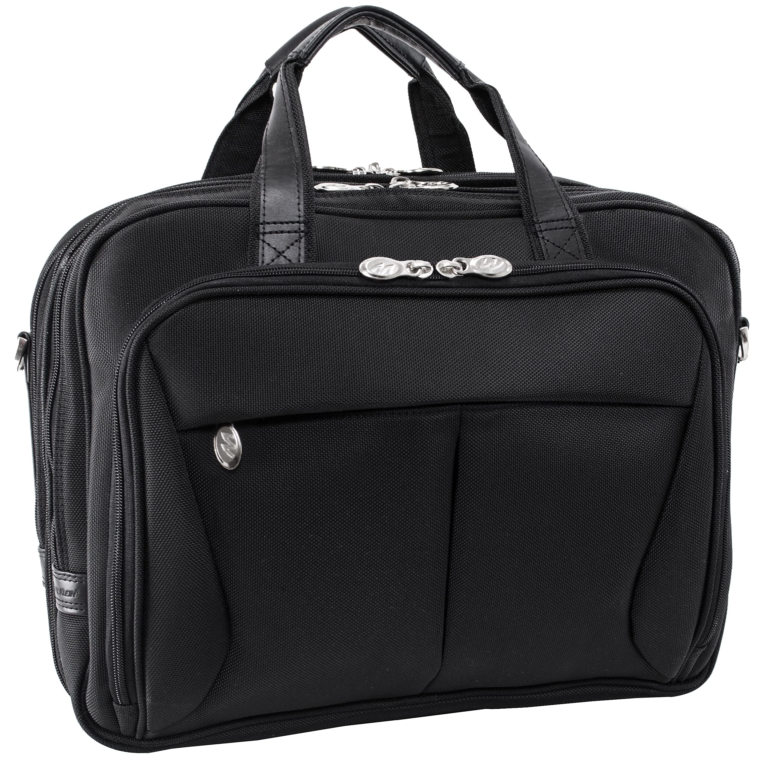 Mcklein R Series, Pearson, Top Grain Cowhide Leather,Expandable Double Compartment Laptop Briefcase, Black (84565)