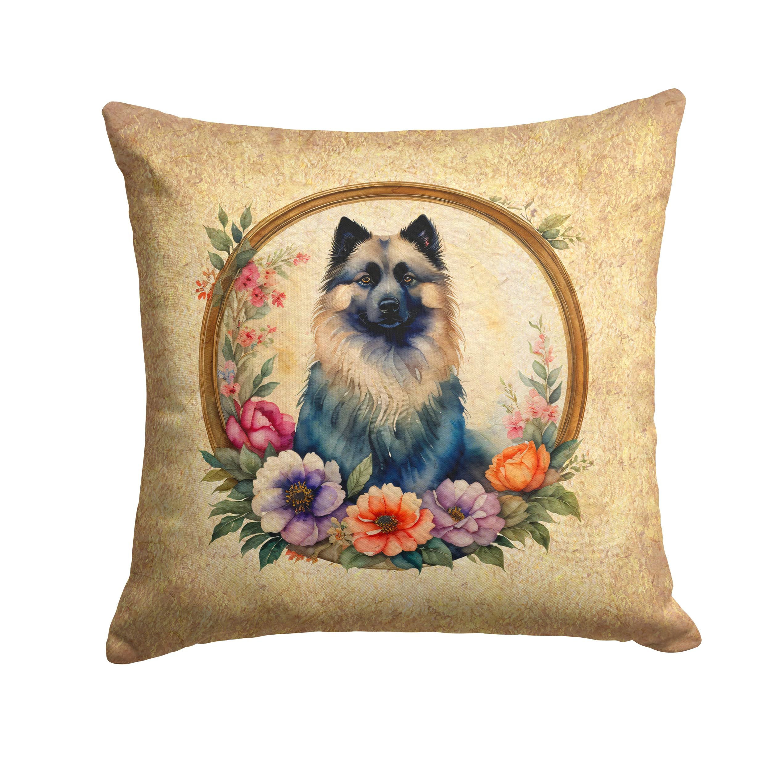 Keeshond And Flowers Throw Pillow