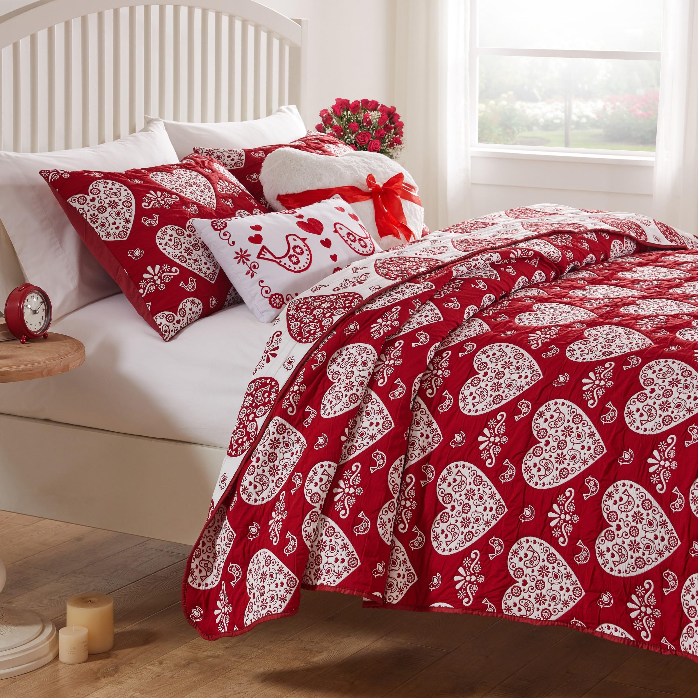 Greenland Home Fashions GL-2411AMSK Lovebirds Coverlet Set, 3-Piece King/Cal King, Red