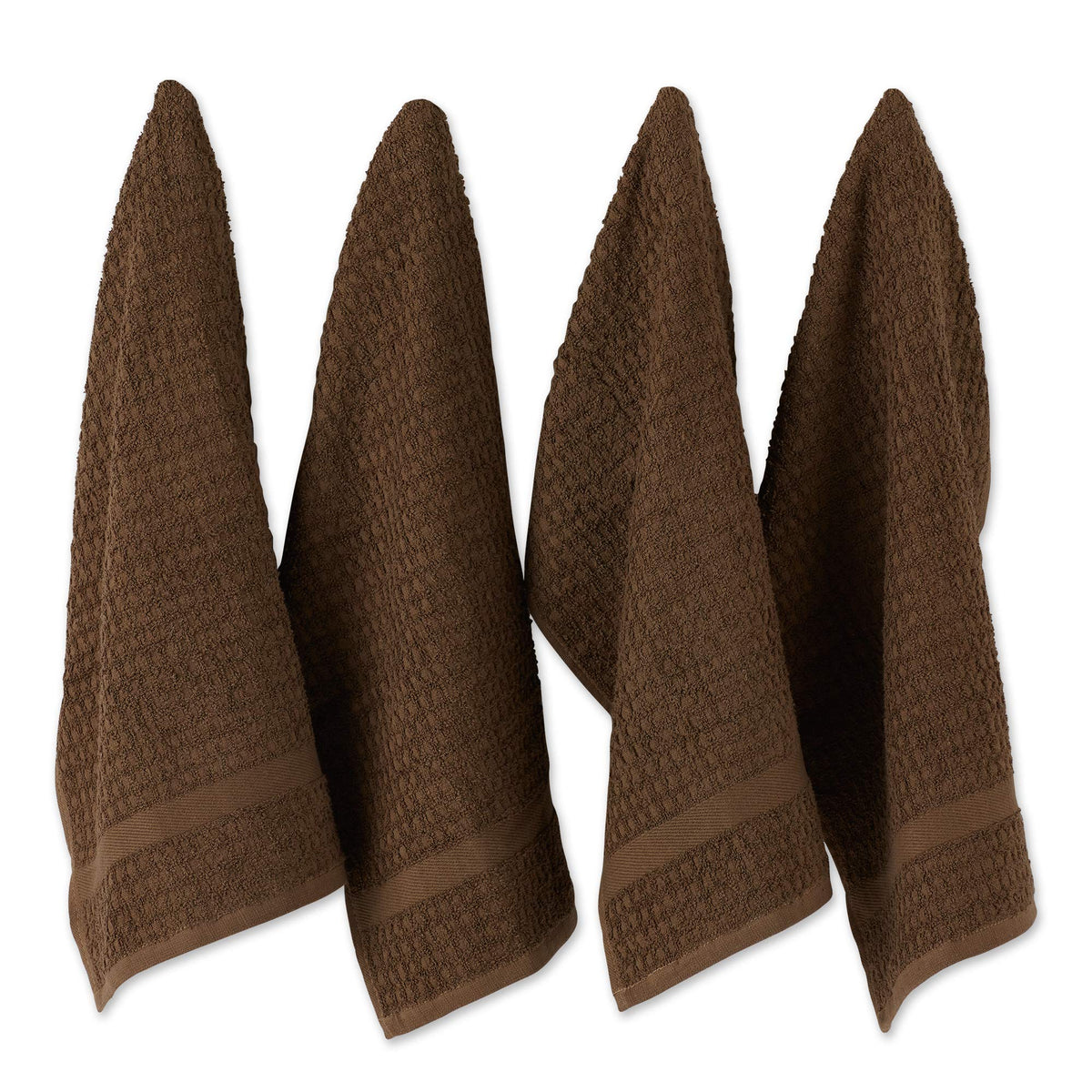 Dii Basic Terry Collection Waffle Dishtowel Set, 15X26, Solid Brown, 4 Piece