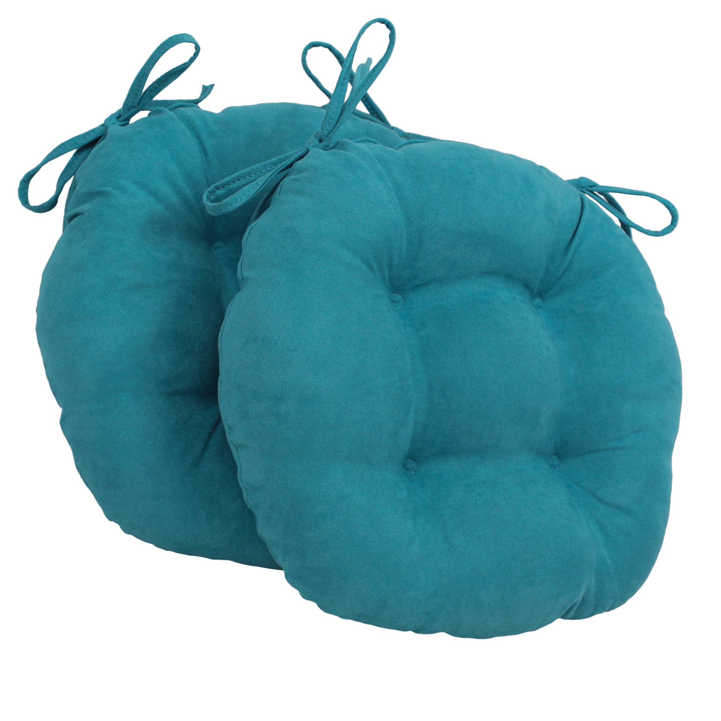 16-inch Solid Micro Suede Round Tufted Chair Cushions (Set of 2) - Aqua Blue