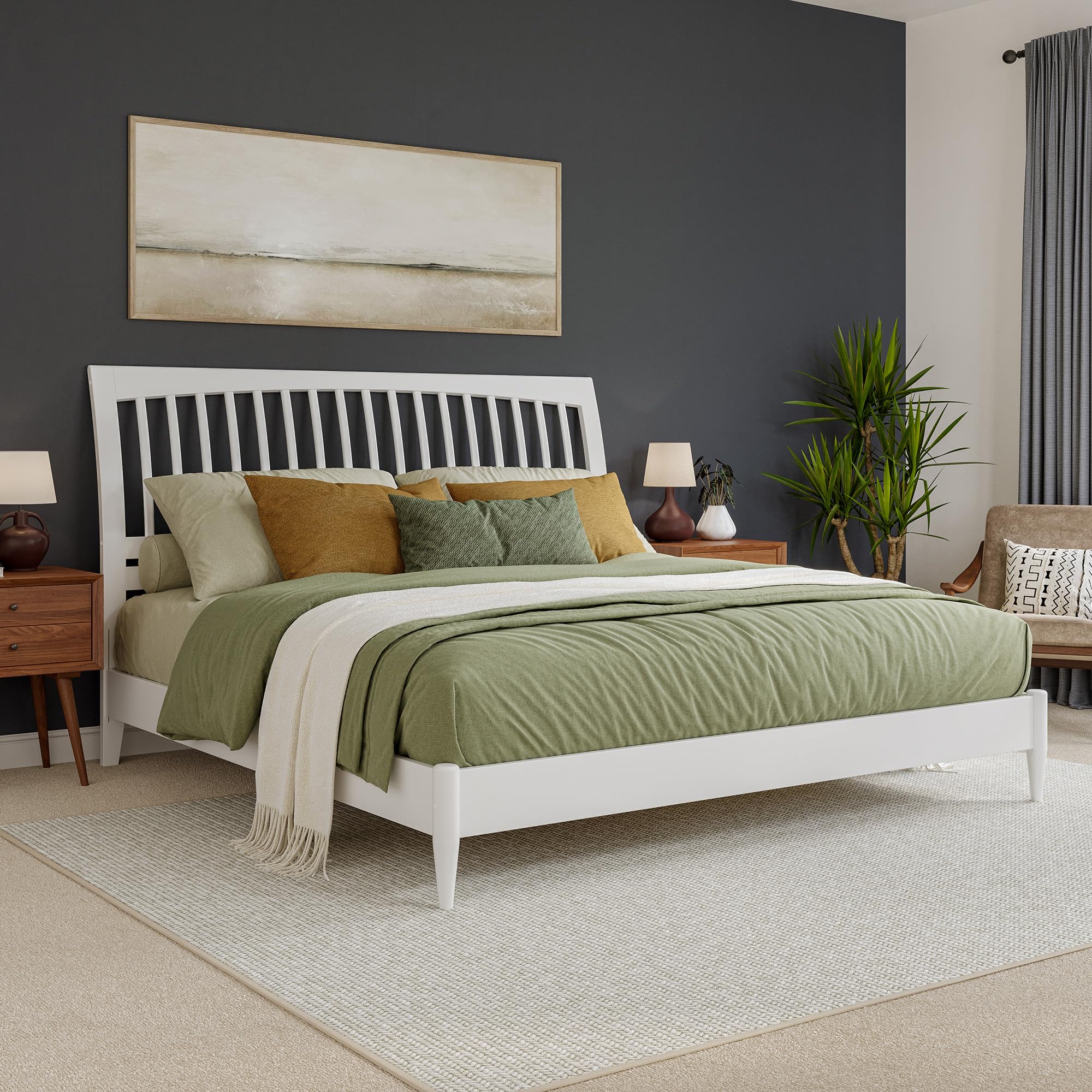 Orleans King Solid Wood Low Profile Sleigh Platform Bed in White