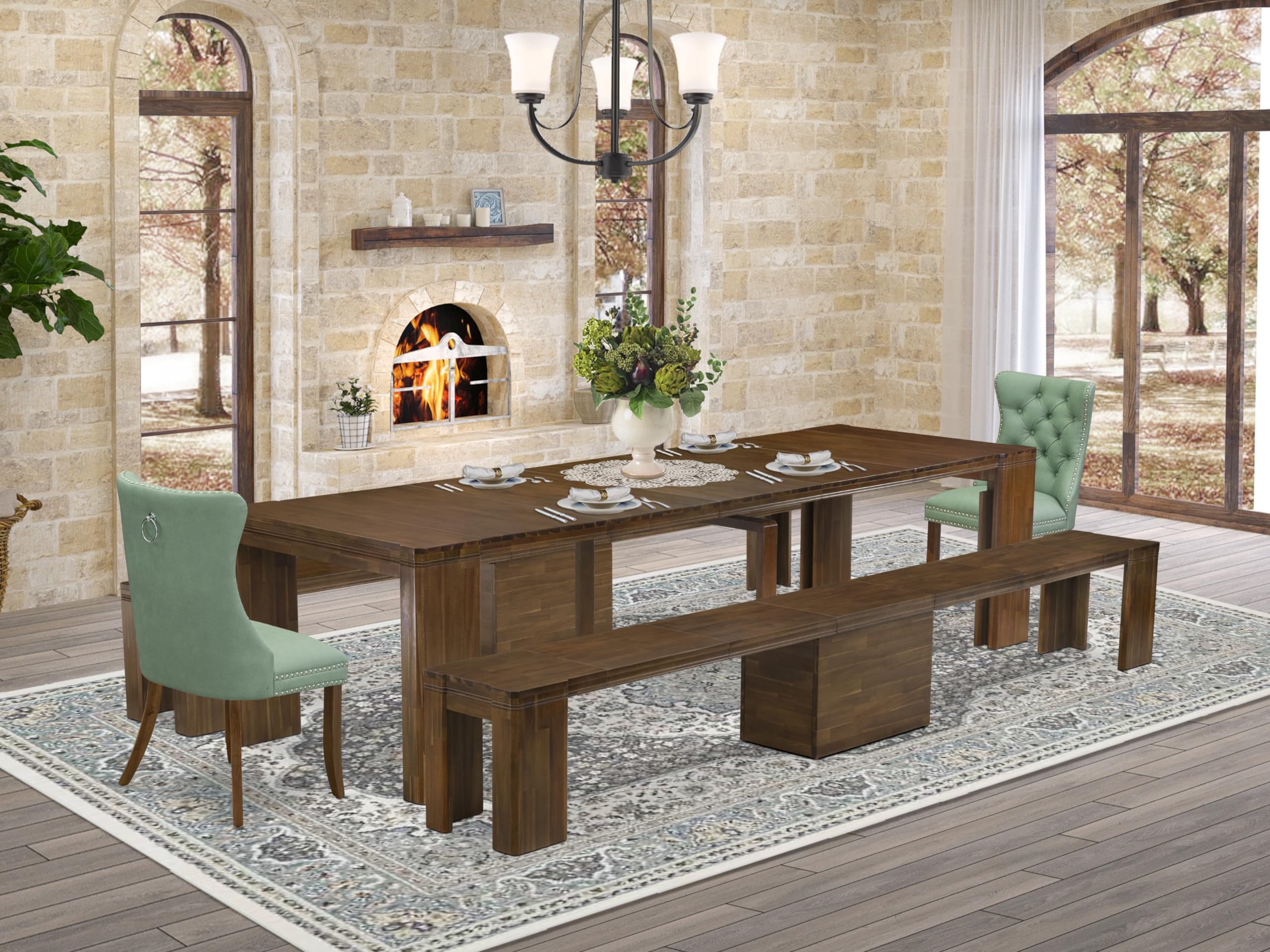 5 Pieces Extendable Dining Set Includes a Rectangle Kitchen Table