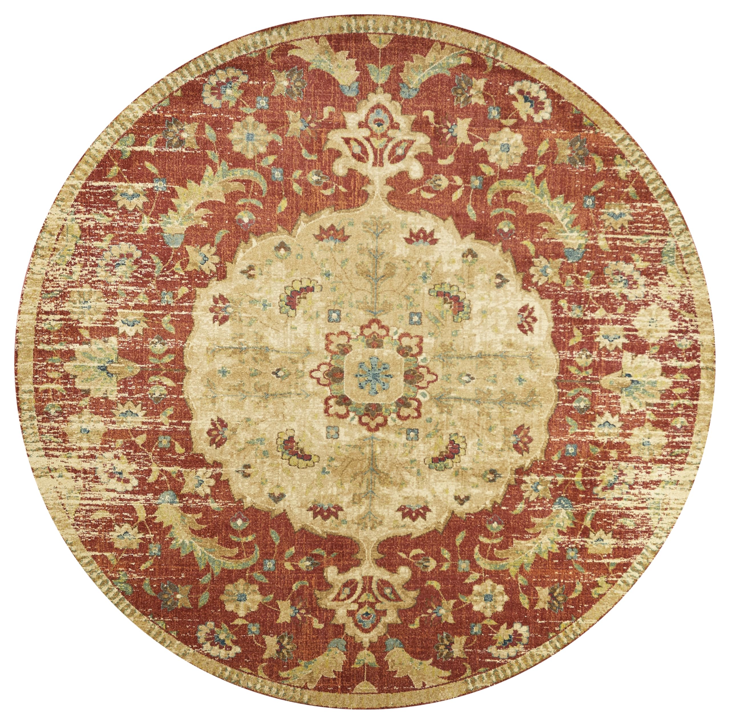 KAS Rugs Casablanca Distressed & Traditional Moroccan Area Rug - Spice 910 Round