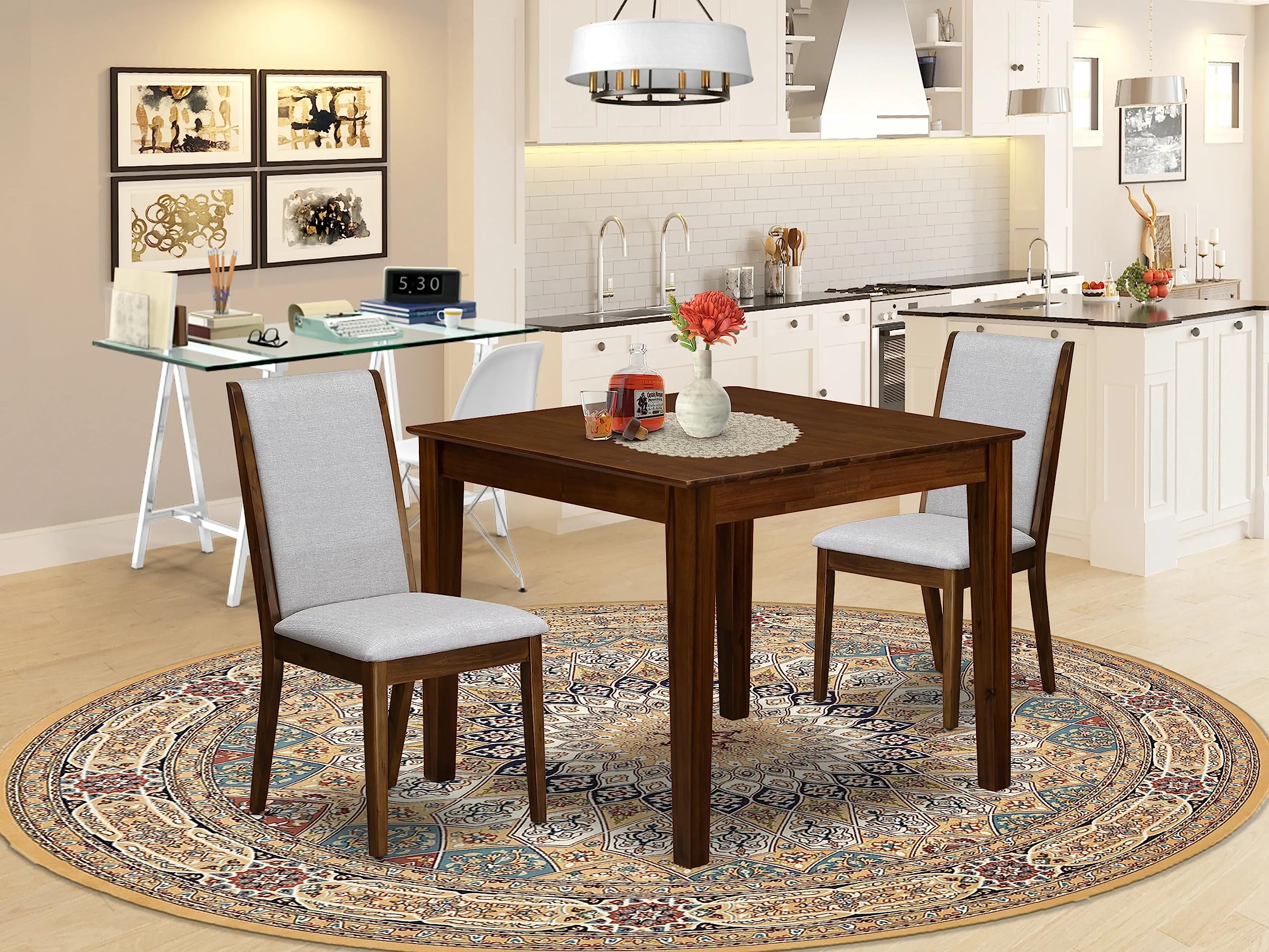 3 Pc Dining Room Set Consist of a Square Table and 2 Upholstered Chairs