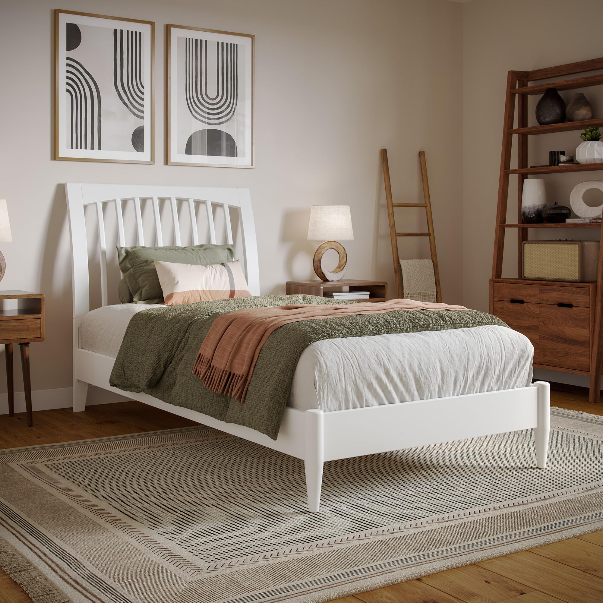 Orleans Twin XL Solid Wood Low Profile Sleigh Platform Bed in White