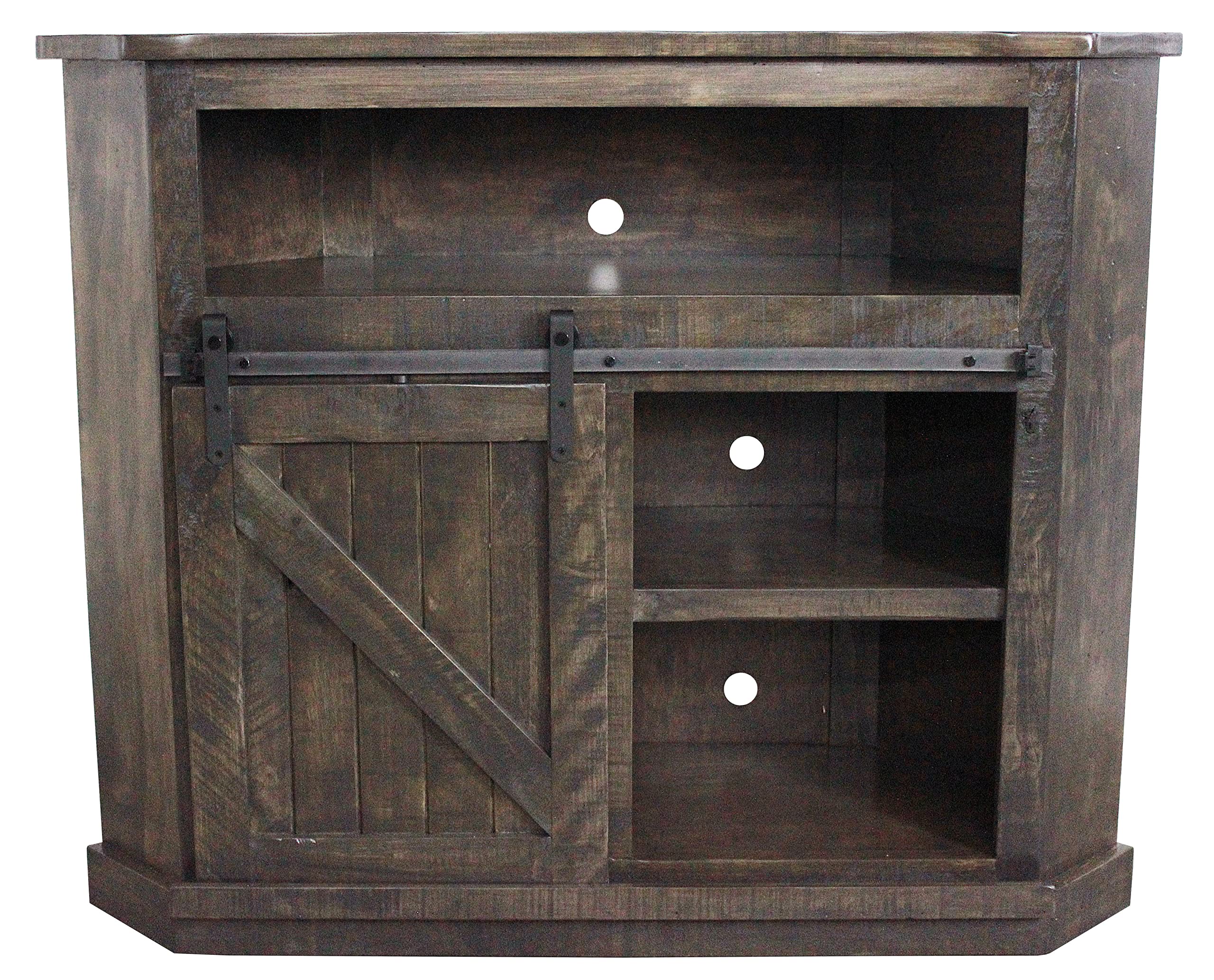 Rustic Tall Alcove Corner TV Stand in Rustic Driftwood