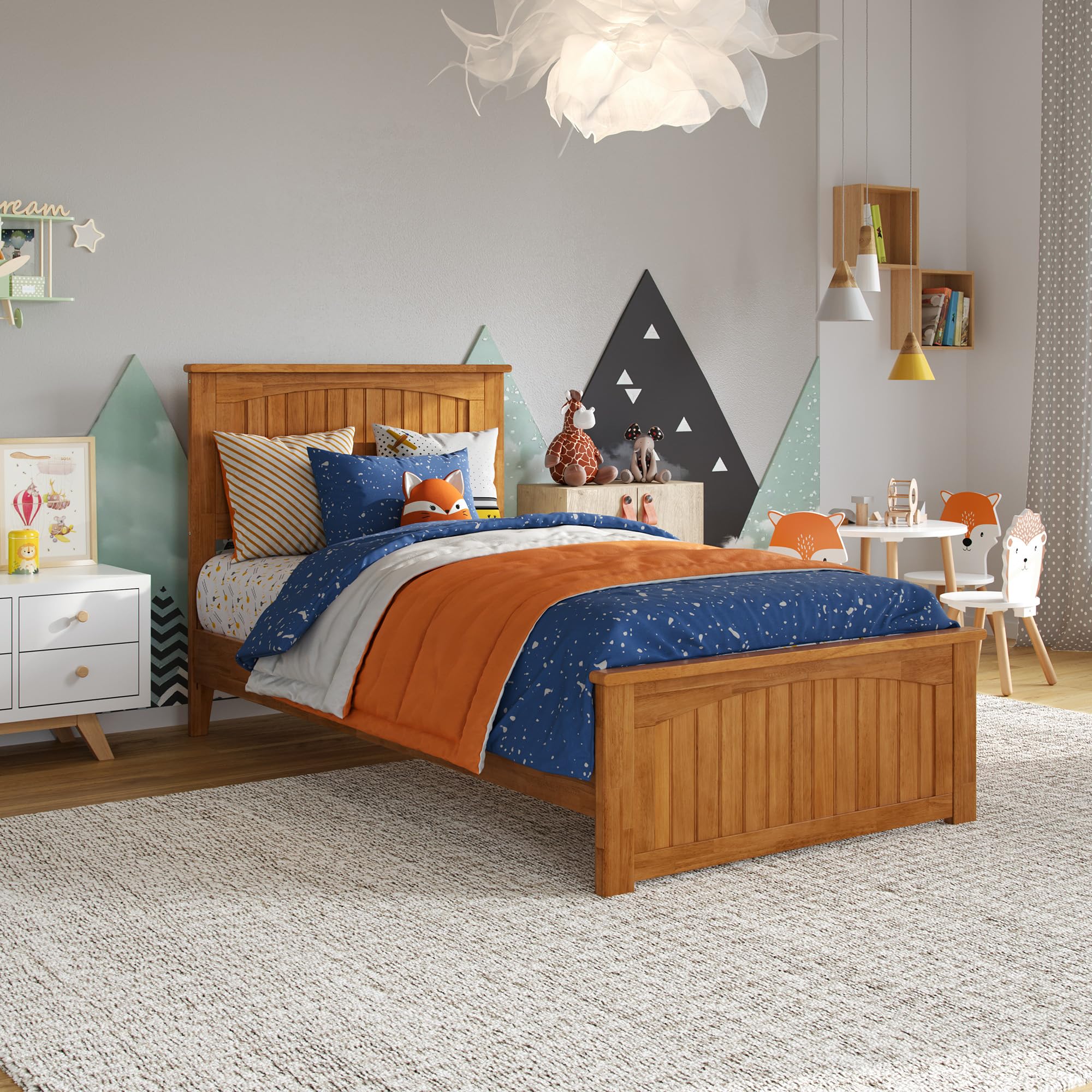 Naples Twin Solid Wood Low Profile Platform Bed with Matching Footboard in Light Toffee