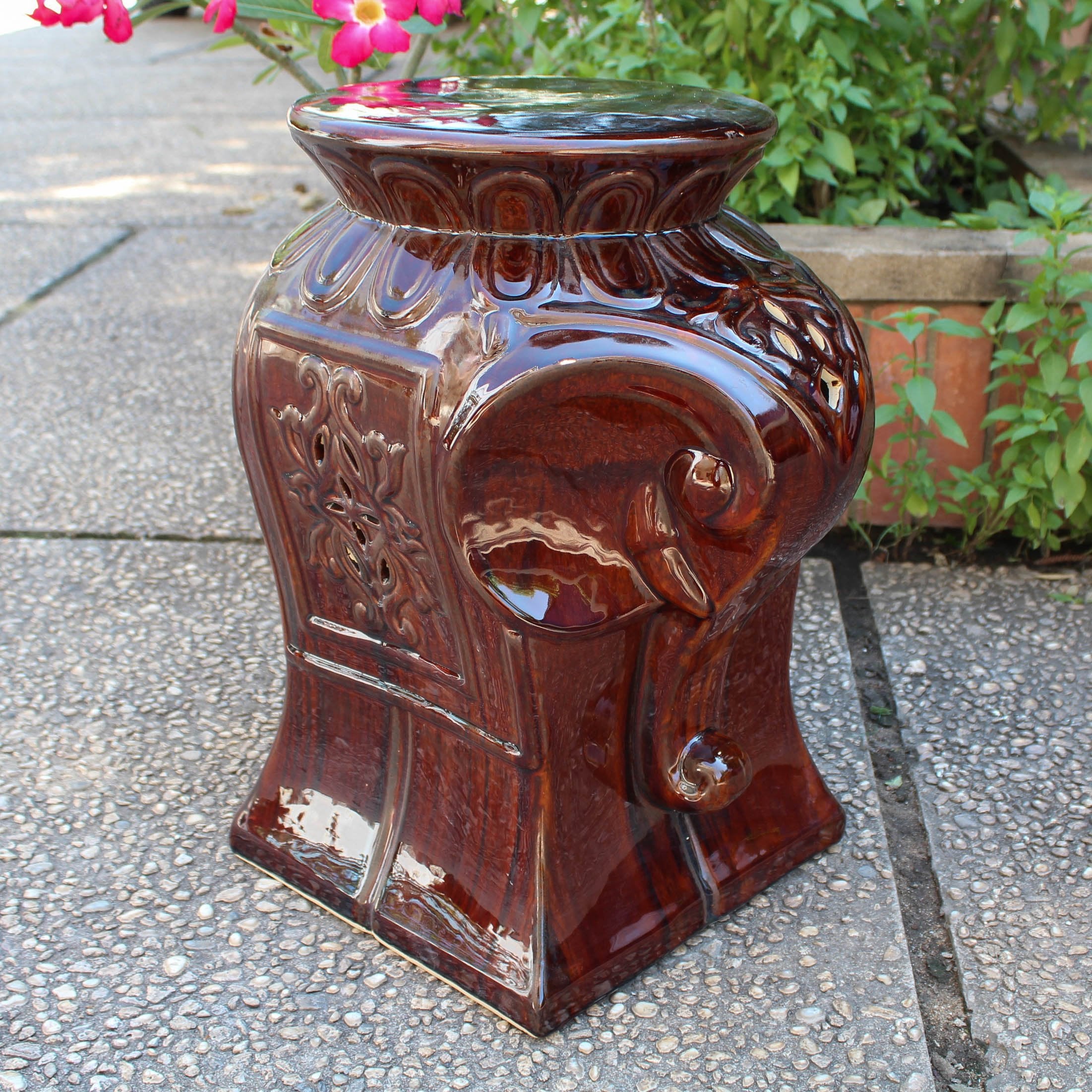 Contemporary Elephant Ceramic Garden Stool - Brown