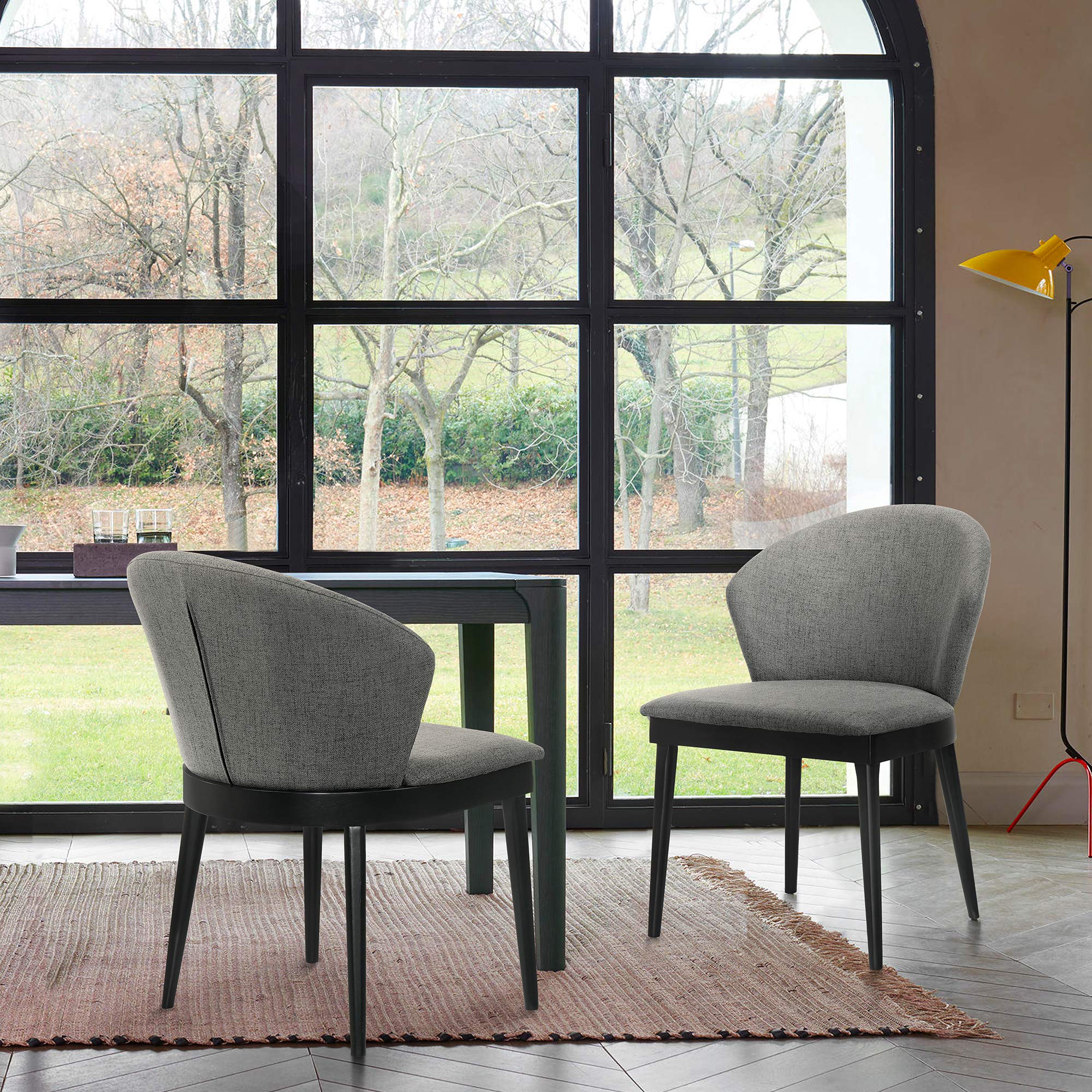 Armen Living Juno Fabric Wood Dining Side Chairs-Set Of 2, 19 Sh, Charcoal/Black