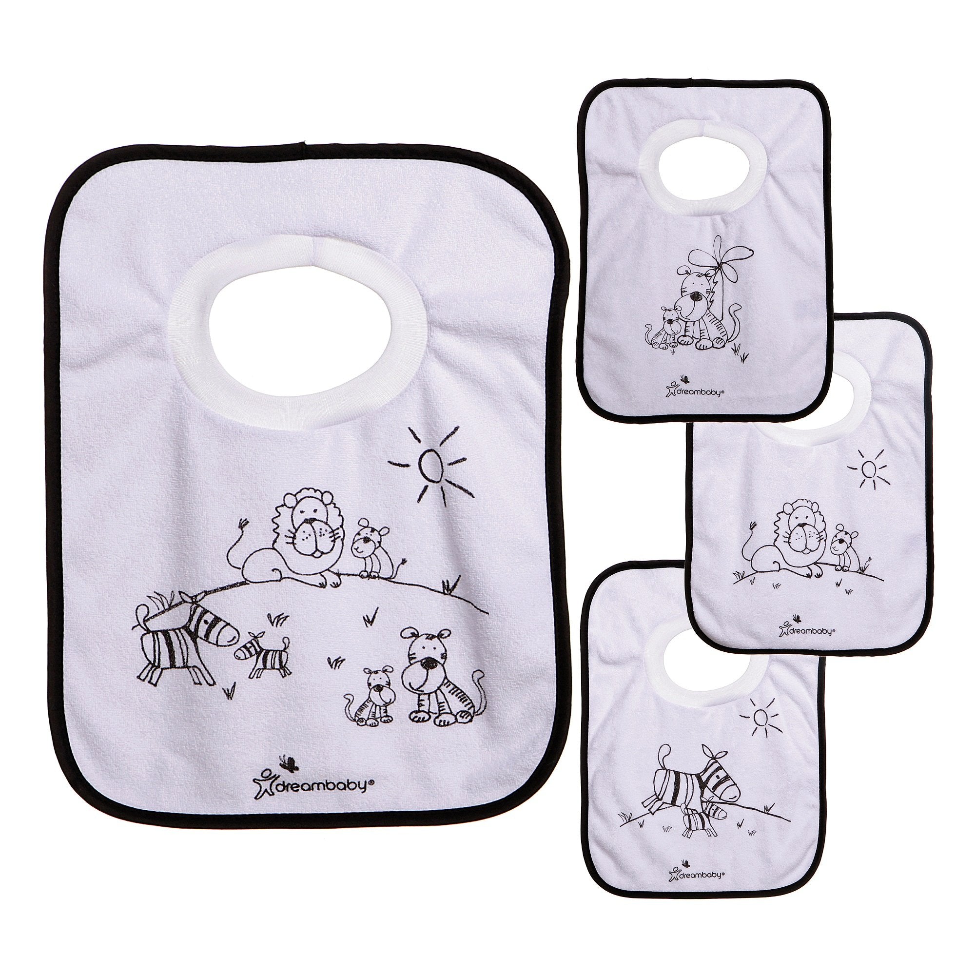 Dreambaby Terry Cloth Pullover Baby Bibs, Super Absorbent For Feeding And Drooling Toddlers, Jungle Animals, 4 Count