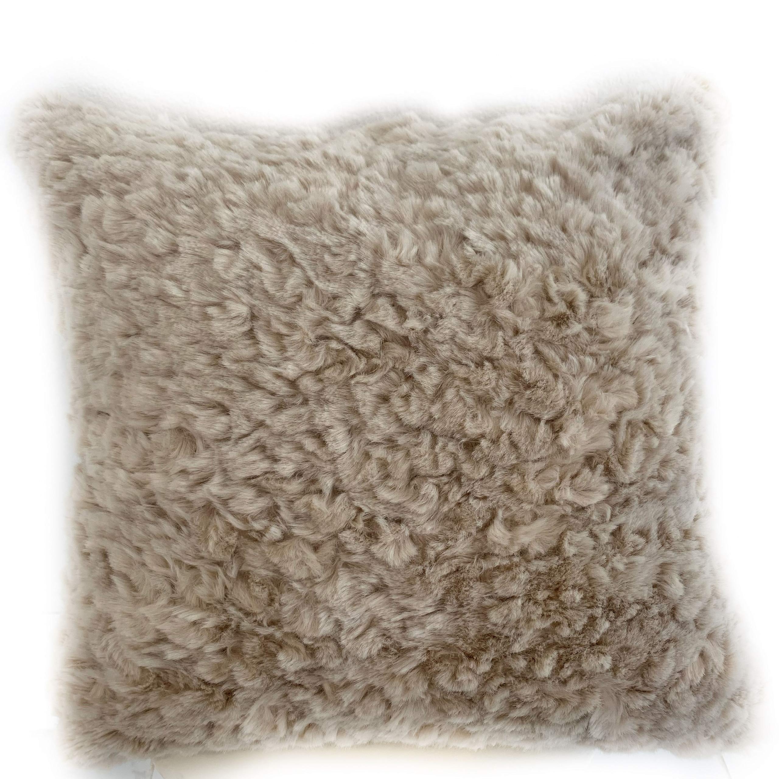 Plutus Brands Champagne Plutus Persian Chila Animal Faux Fur Luxury Throw Pillow 20 in x 20in, Double Sided 20 x 20”