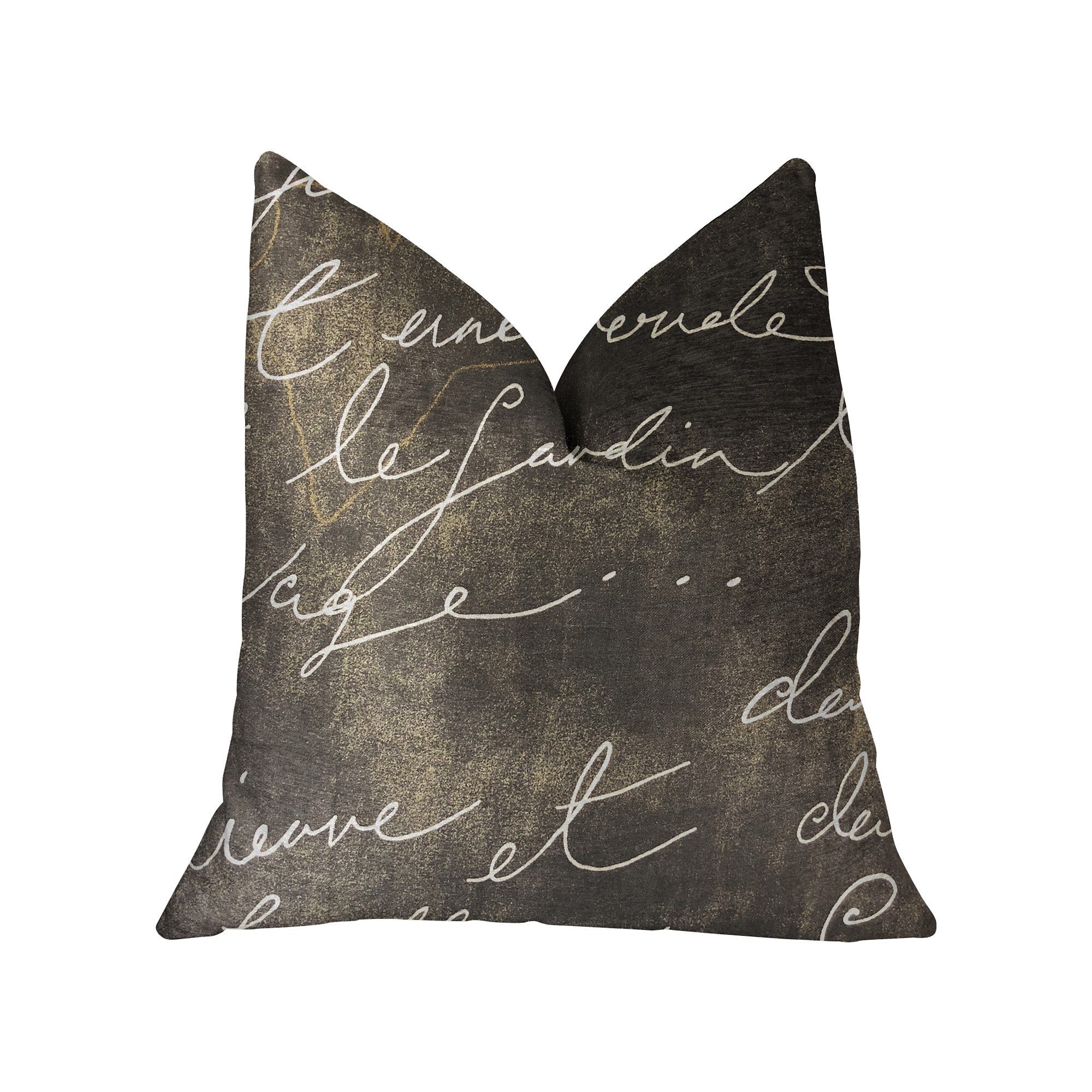 Plutus Love Script Black Luxury Throw Pillow - Double sided  20 x 36″ King
