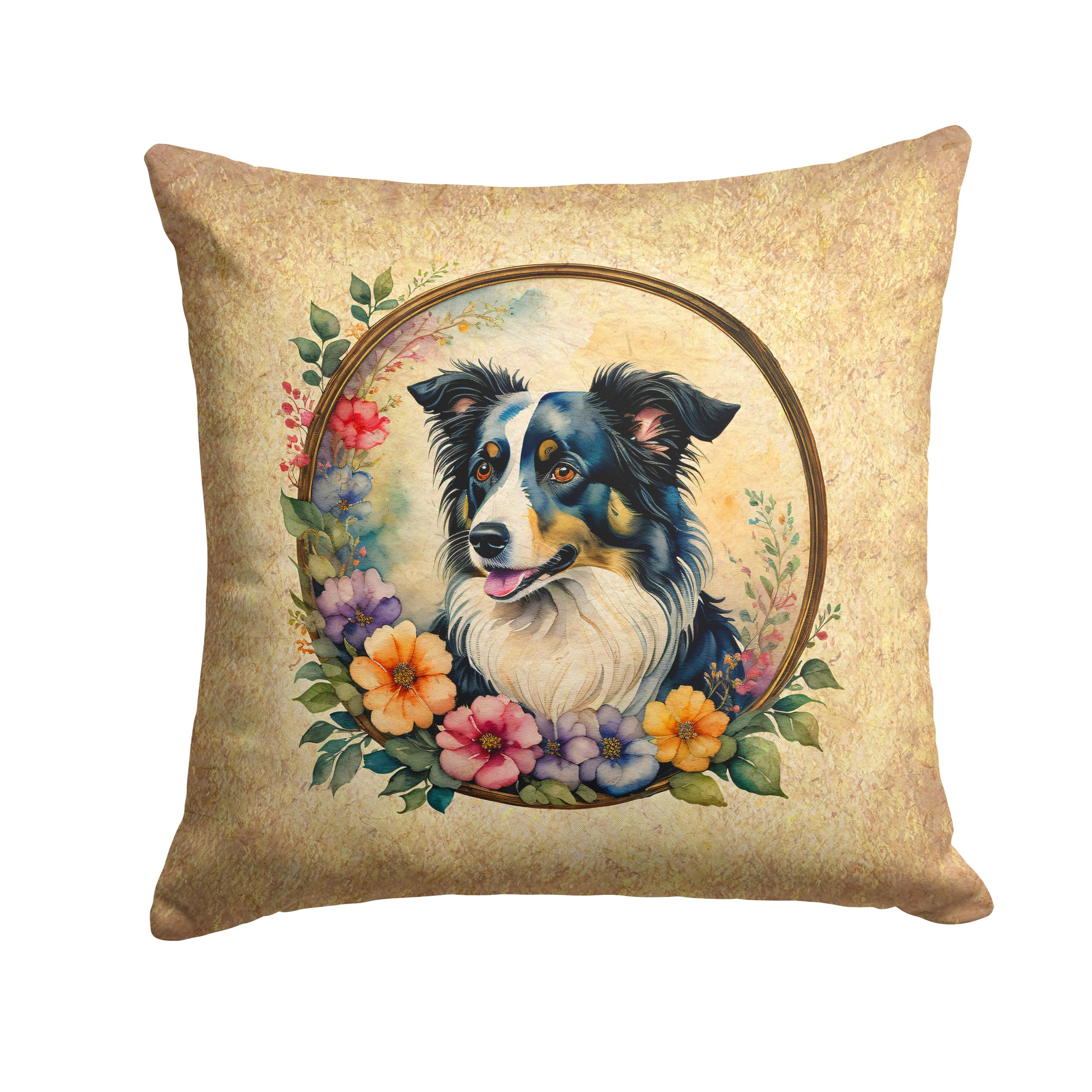 Border Collie And Flowers Throw Pillow