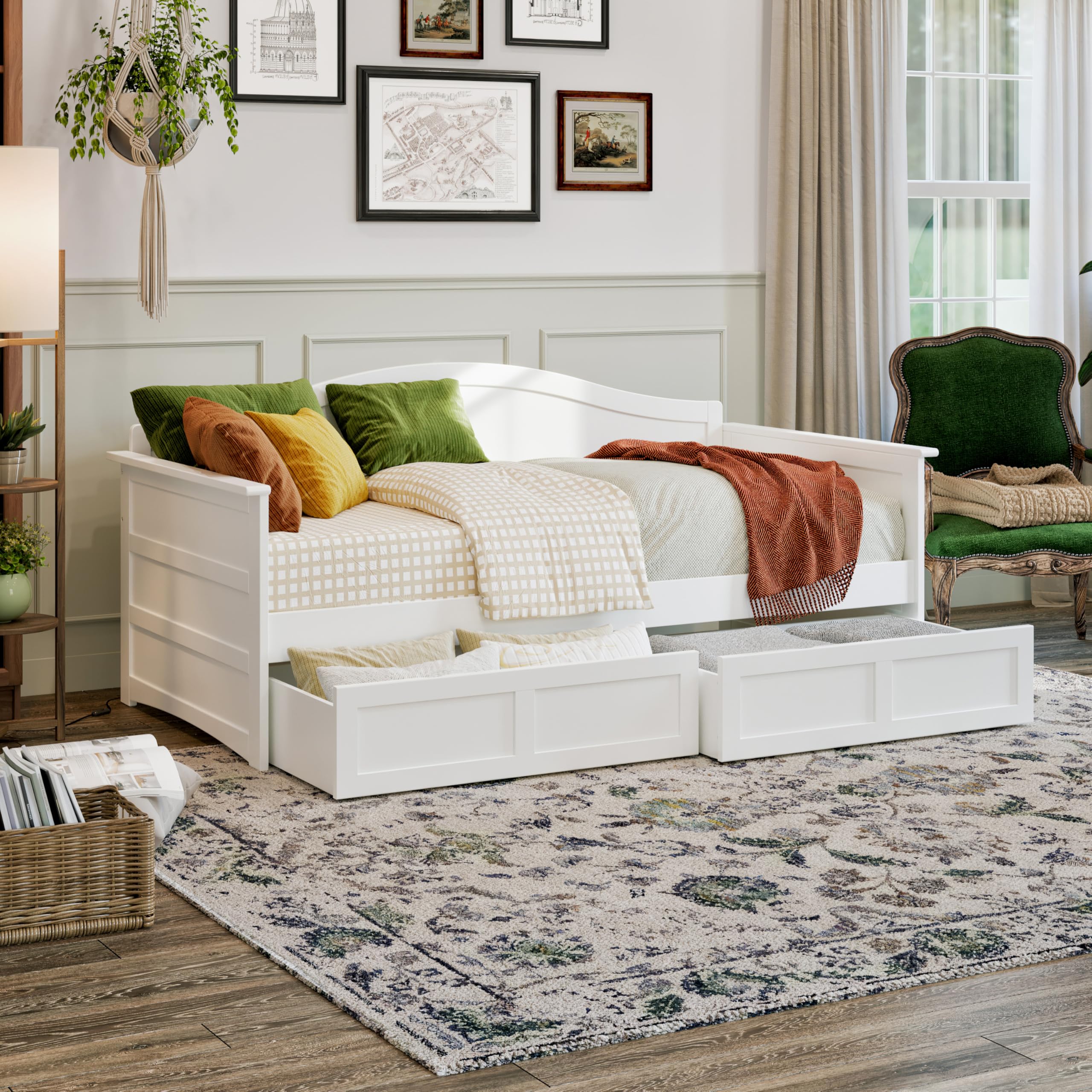 AFI Acadia Twin Wood Daybed with Set of 2 Drawers in White