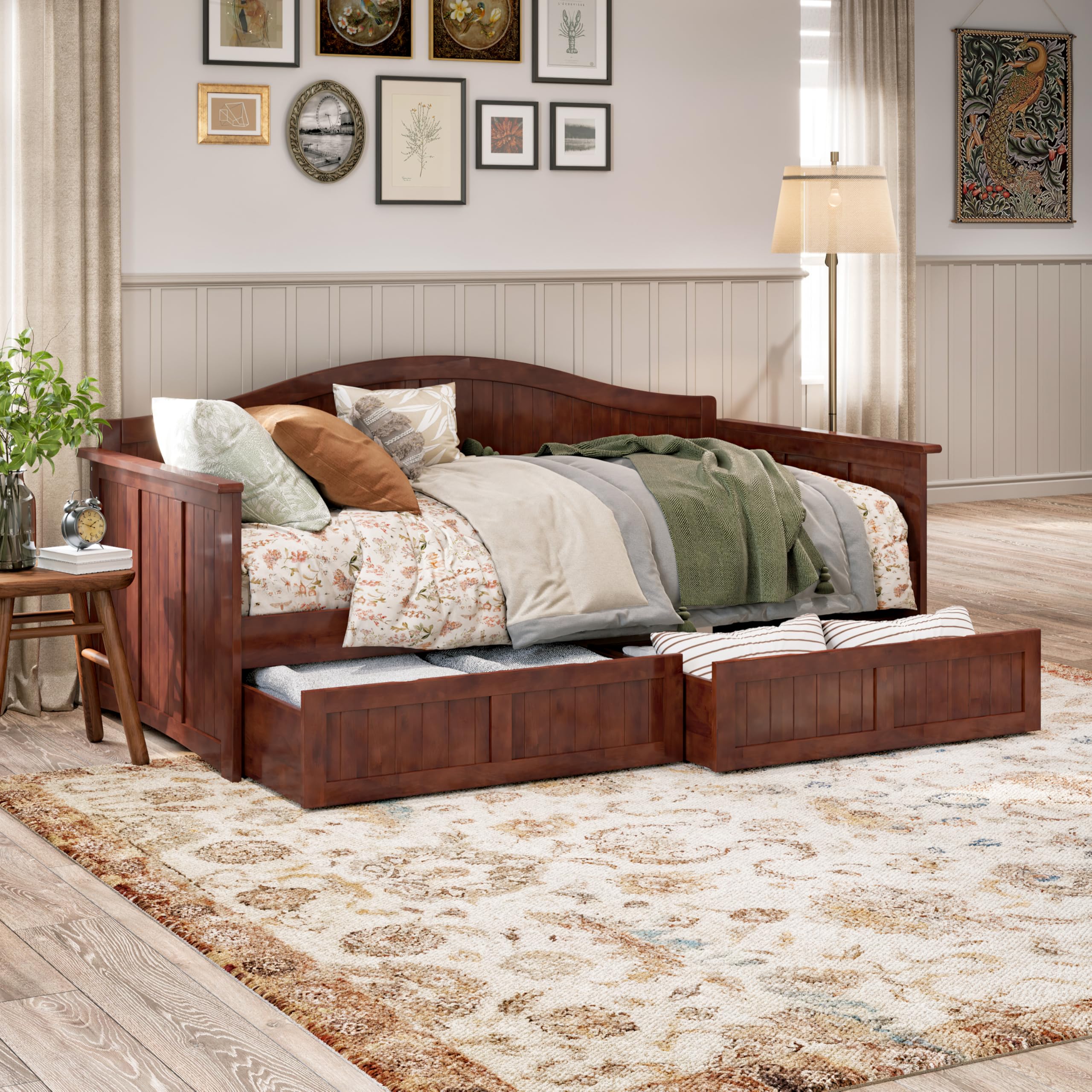 AFI Nantucket Twin Wood Daybed with Set of 2 Drawers in Walnut