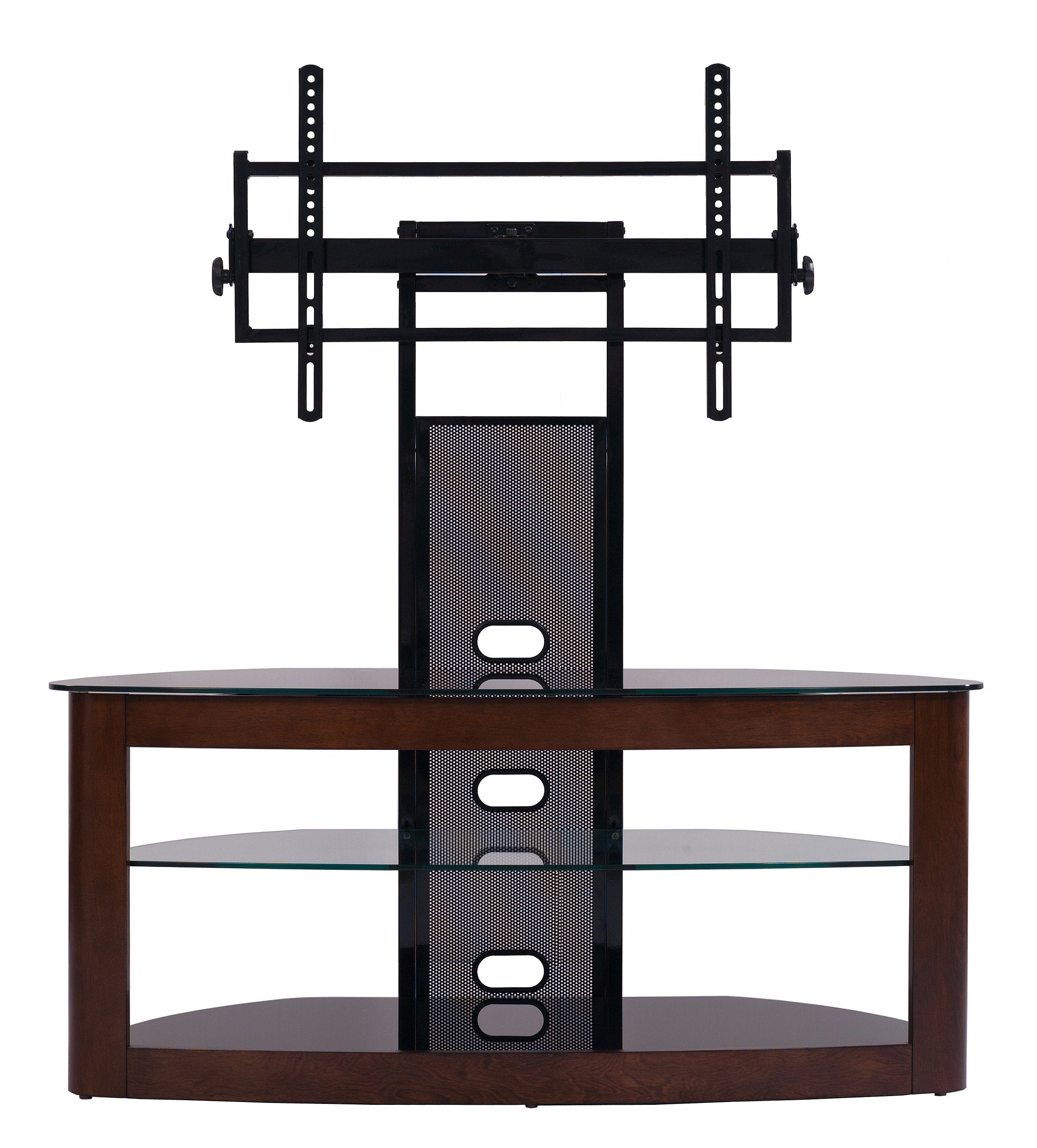 Flat panel TV mounting system w/ 3 AV shelves for up to 80 plasma or LCD/LED TVs - Dark Oak / Black