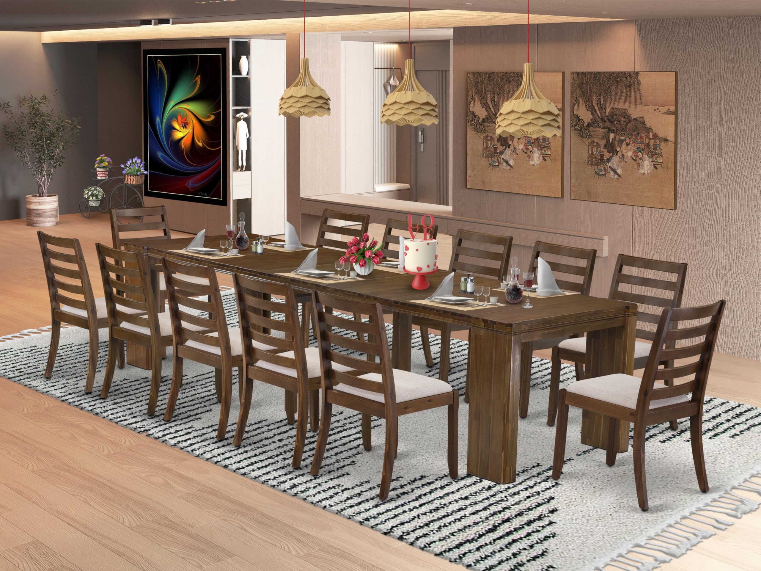 13 Pieces Extendable Dining Set Includes a Rectangle Kitchen Table