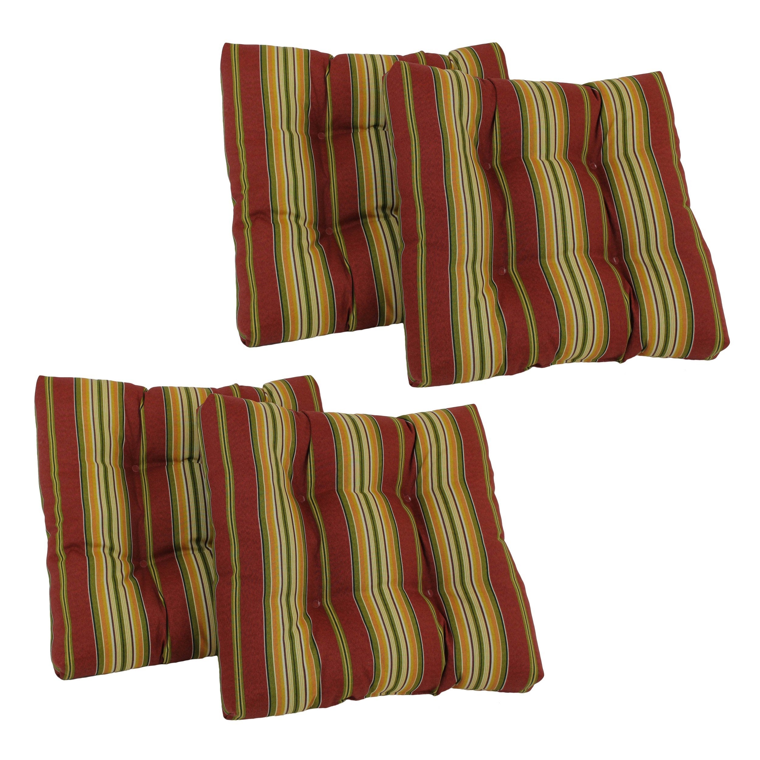 19-inch Squared Spun Polyester Tufted Dining Chair Cushion - Kingsley Stripe Ruby