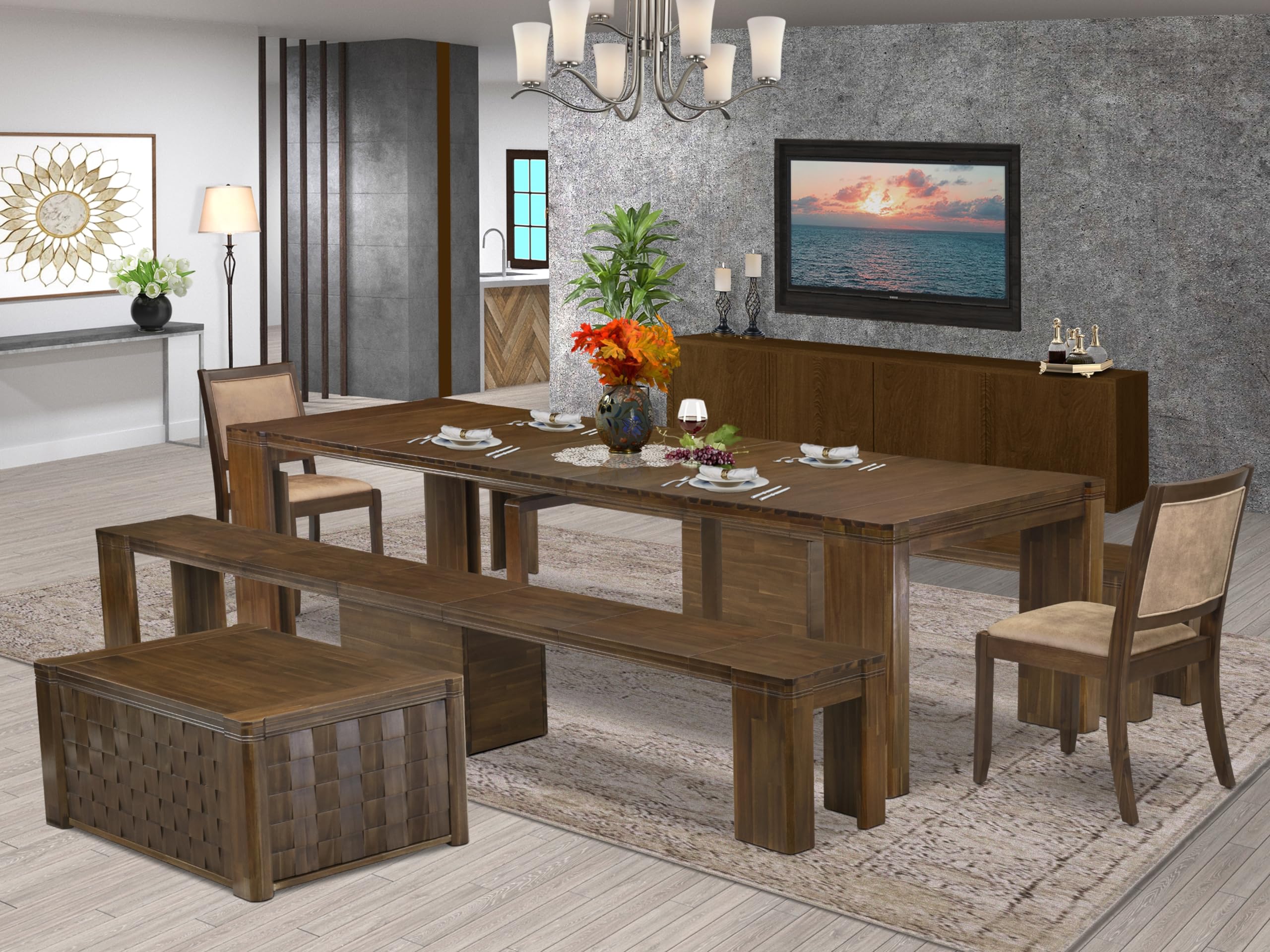 6 Pieces Extendable Dining Set Includes a Rectangle Kitchen Table