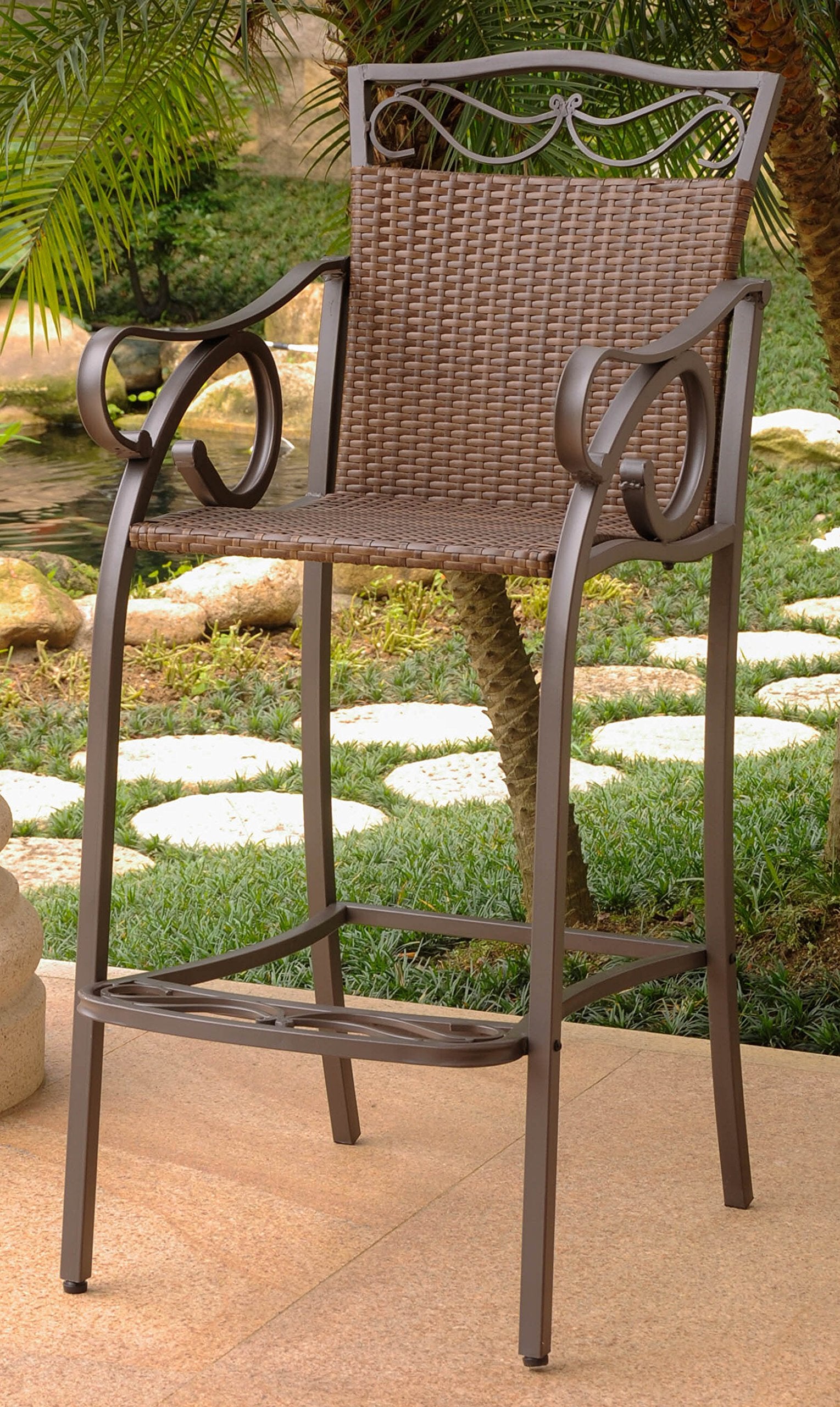 Set of 2 Valencia Resin Wicker/Steel Bar Bistro Chairs -Antique Brown