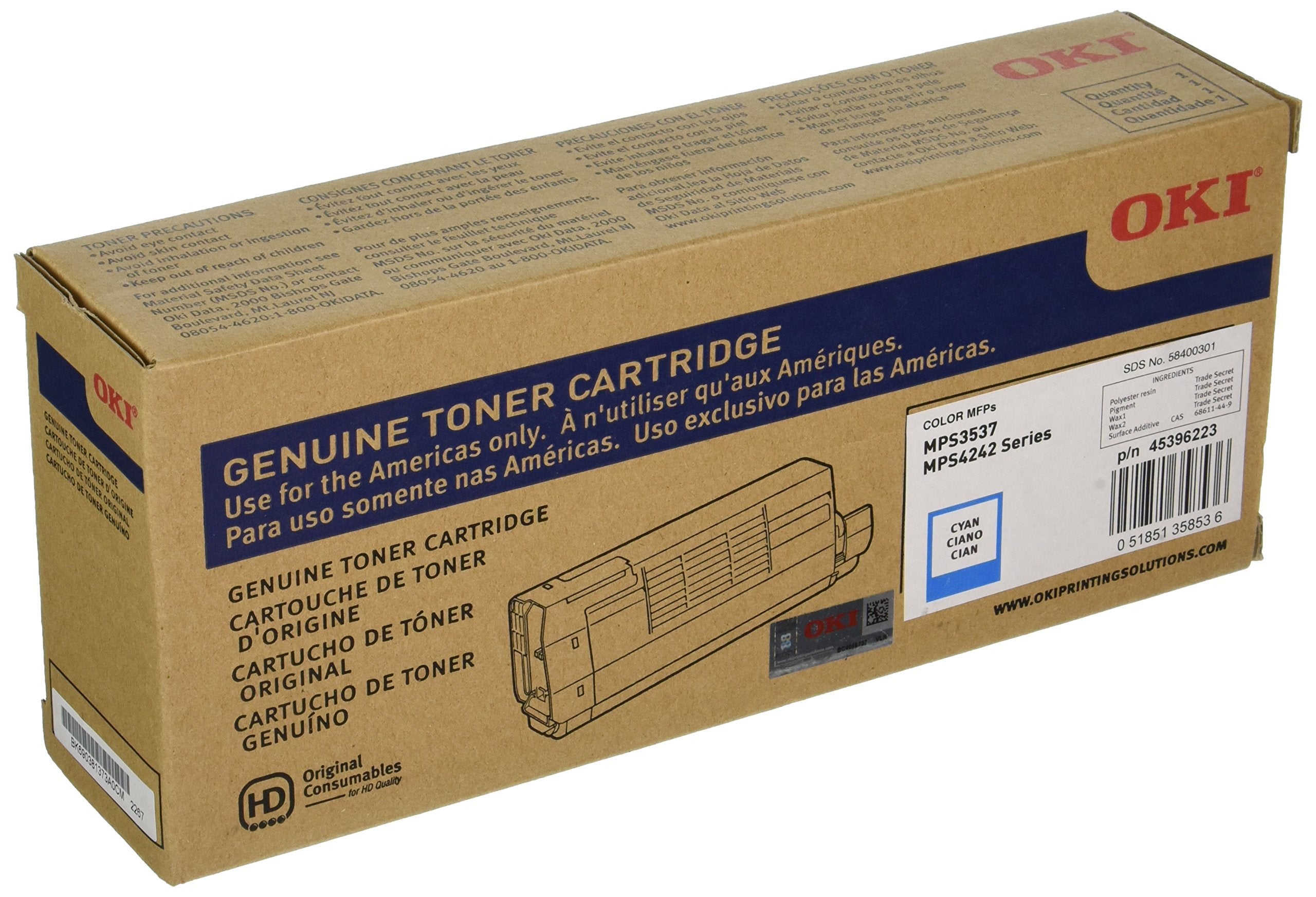 OKIDATA MPS4242MC 1-SD YLD CYAN TONER, 10k yield