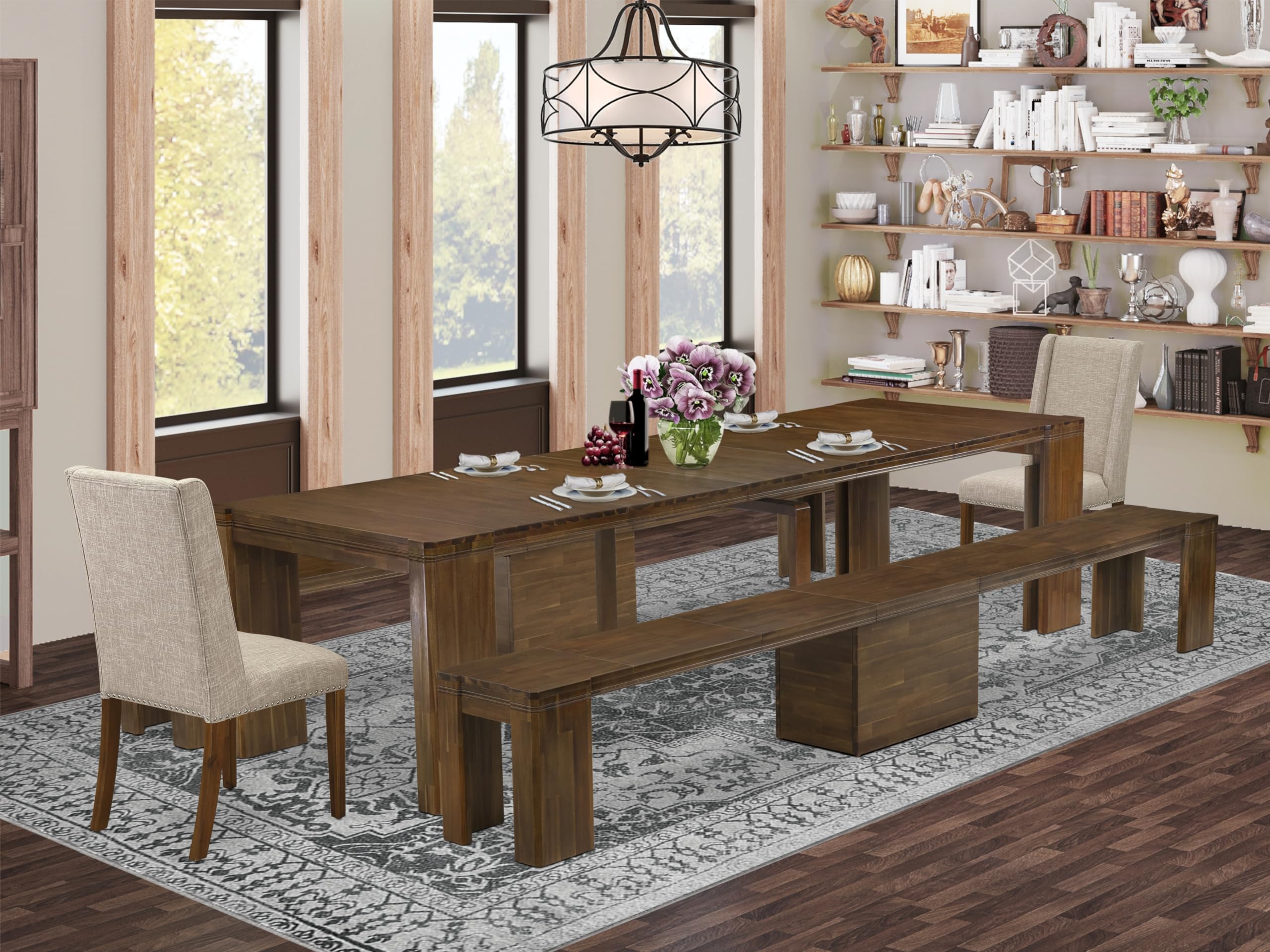 5 Pieces Extendable Dining Set Includes a Rectangle Kitchen Table