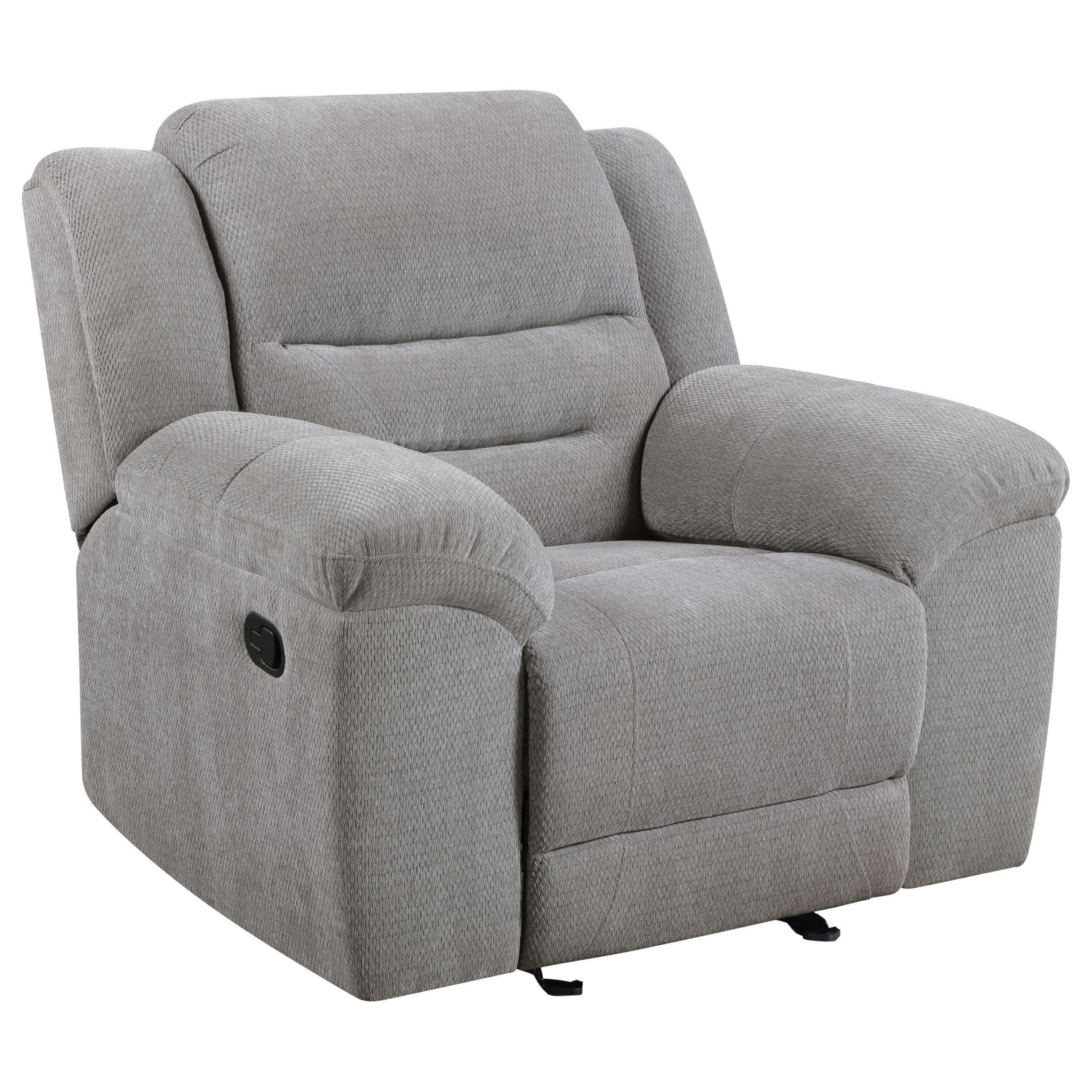 Gilo Manual Glider Recliner Armchair, 46 Inch Light Gray, Pillow Top