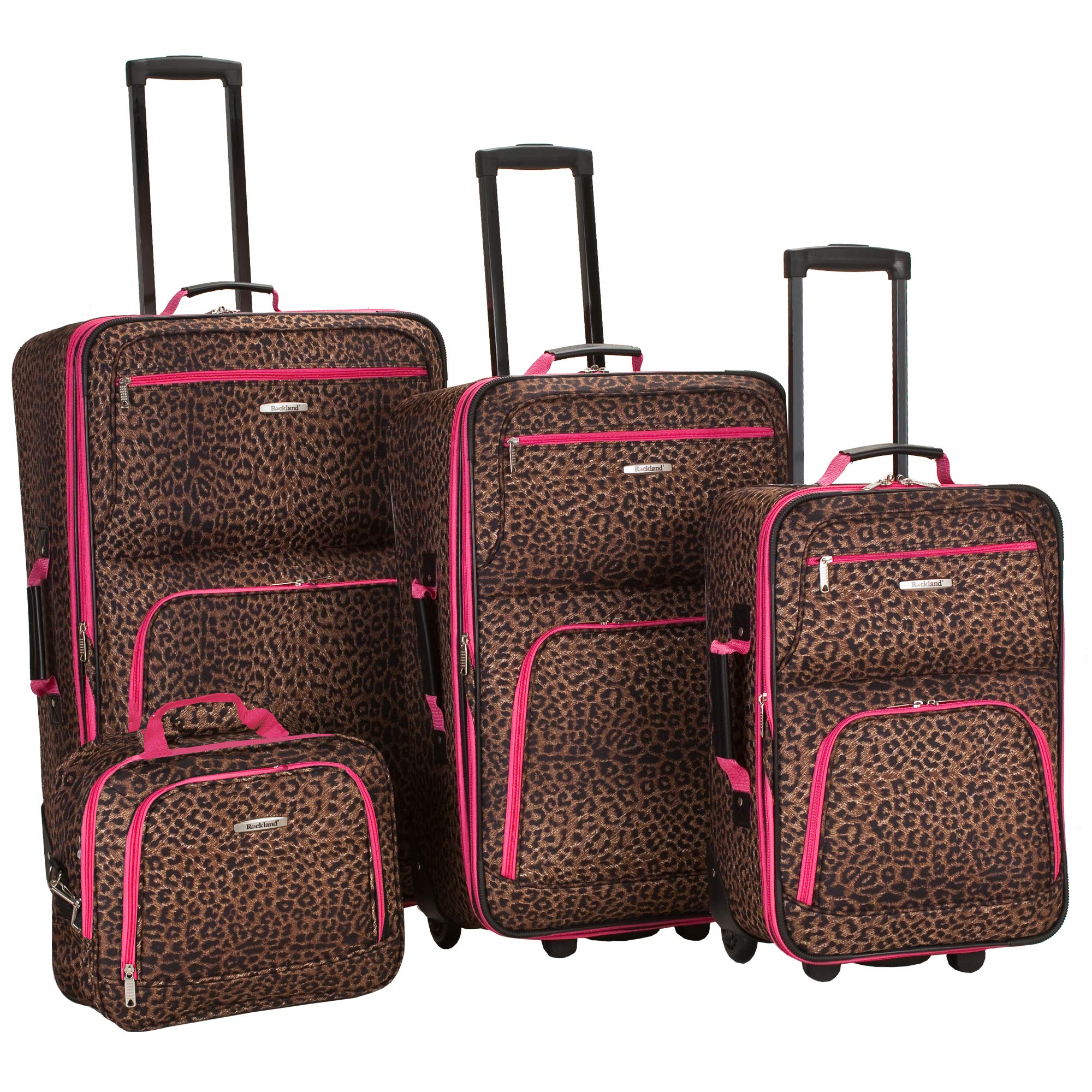 4 PC PINK LEOPARD LUGGAGE SET - PINK LEOPARD