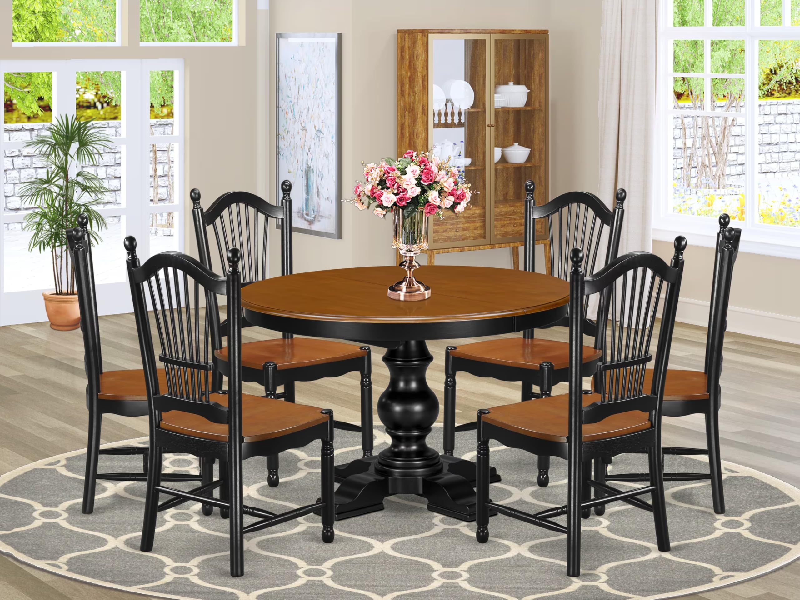 7-Piece Dining Room Set, Black & Cherry