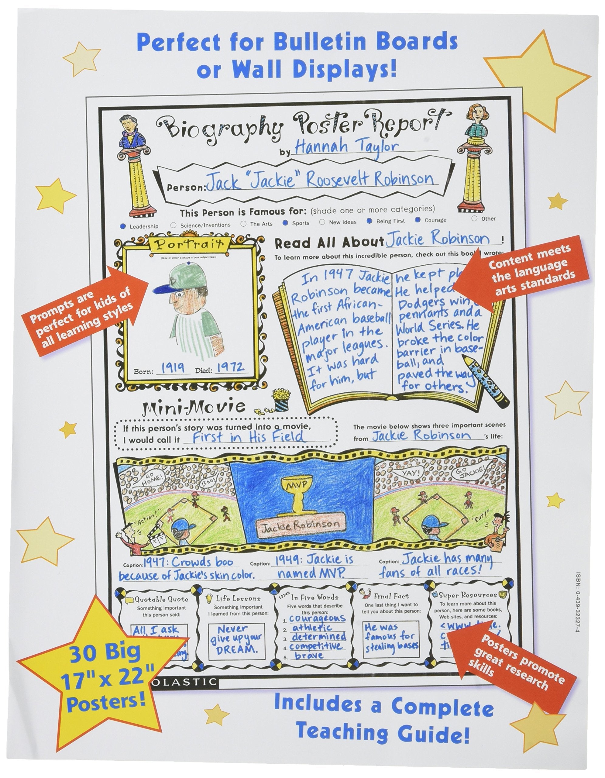 Scholastic Biography Report Poster Sets, 17 X 22 Inches, Set Of 30
