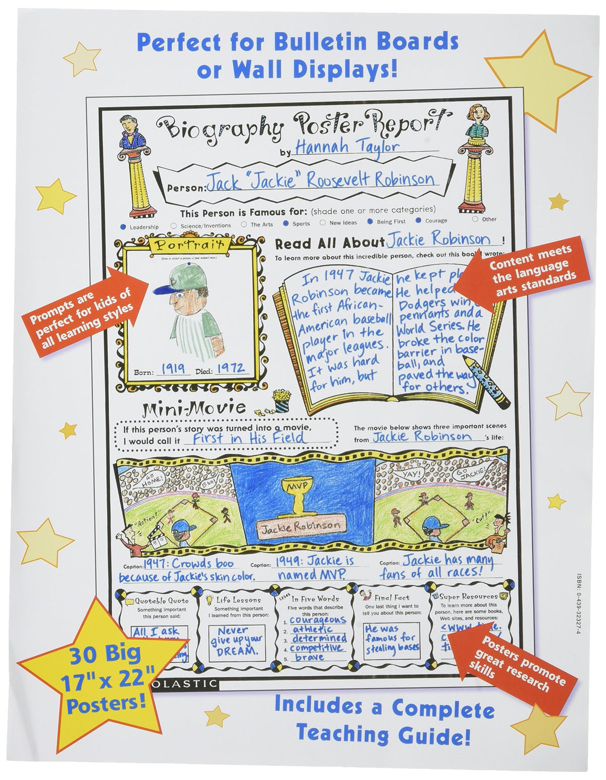 Scholastic Biography Report Poster Sets, 17 X 22 Inches, Set Of 30