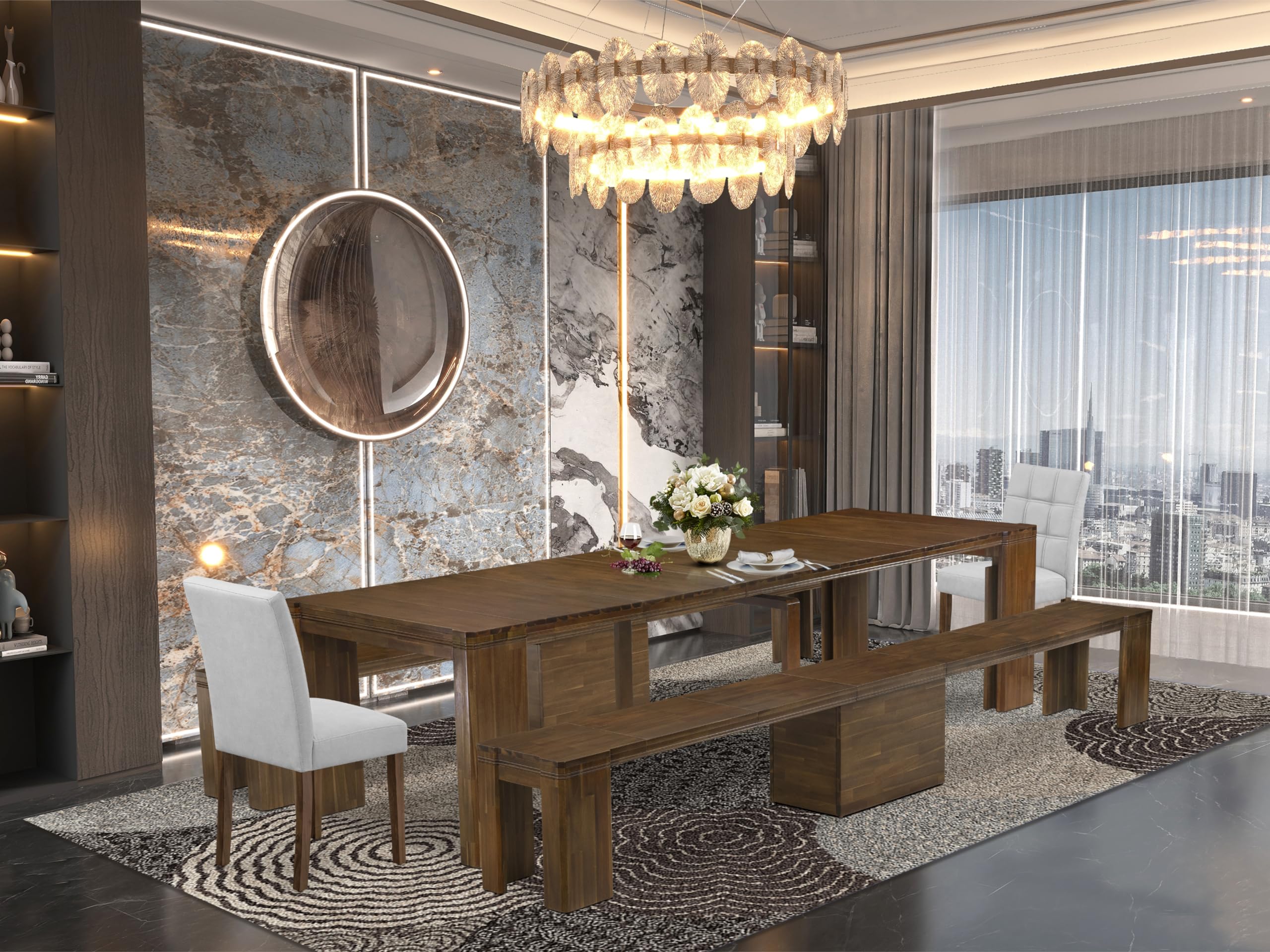 5 Pieces Extendable Dining Set Includes a Rectangle Kitchen Table