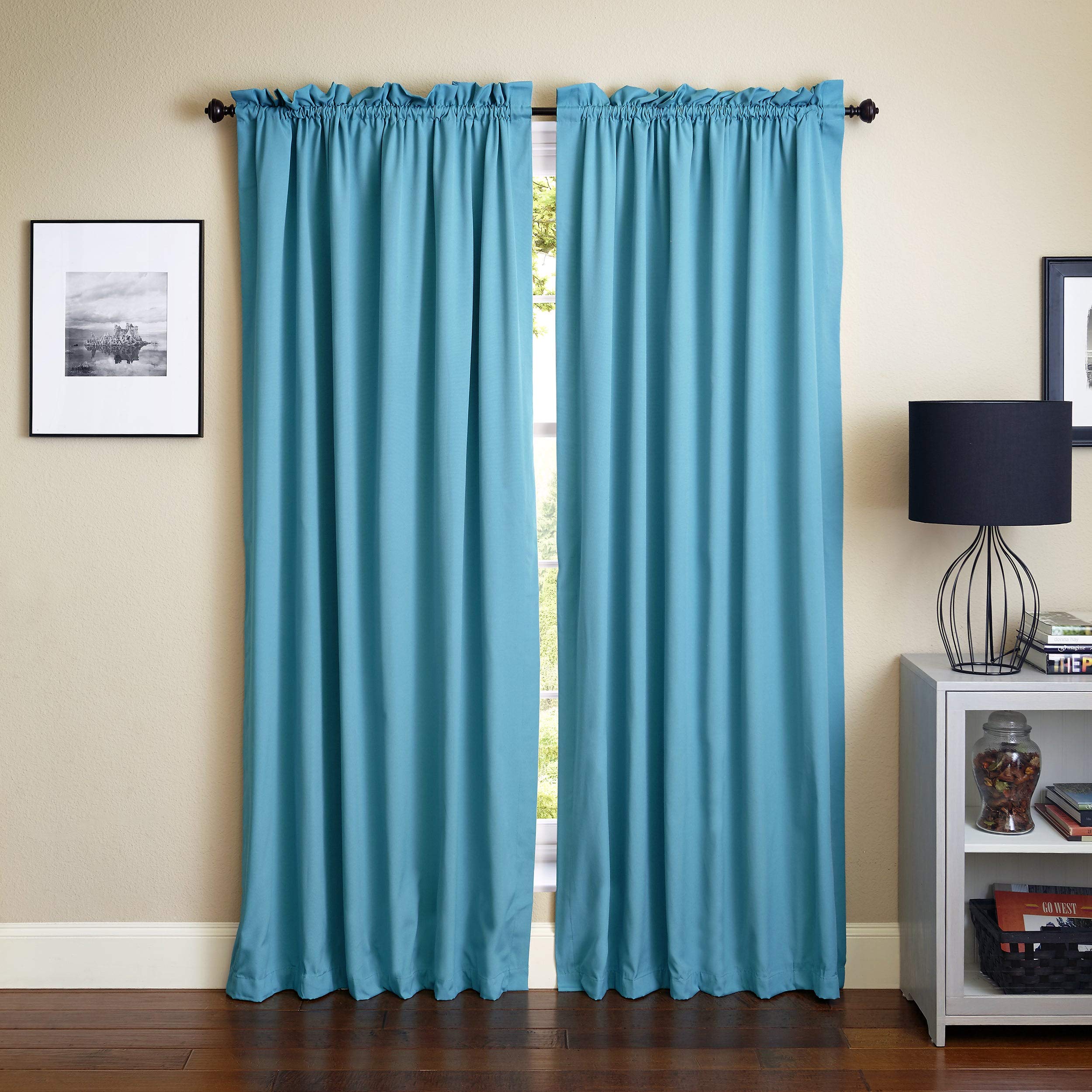 Blazing Needles 84-inch by 52-inch Twill Curtain Panels (Set of 2) - Aqua Blue