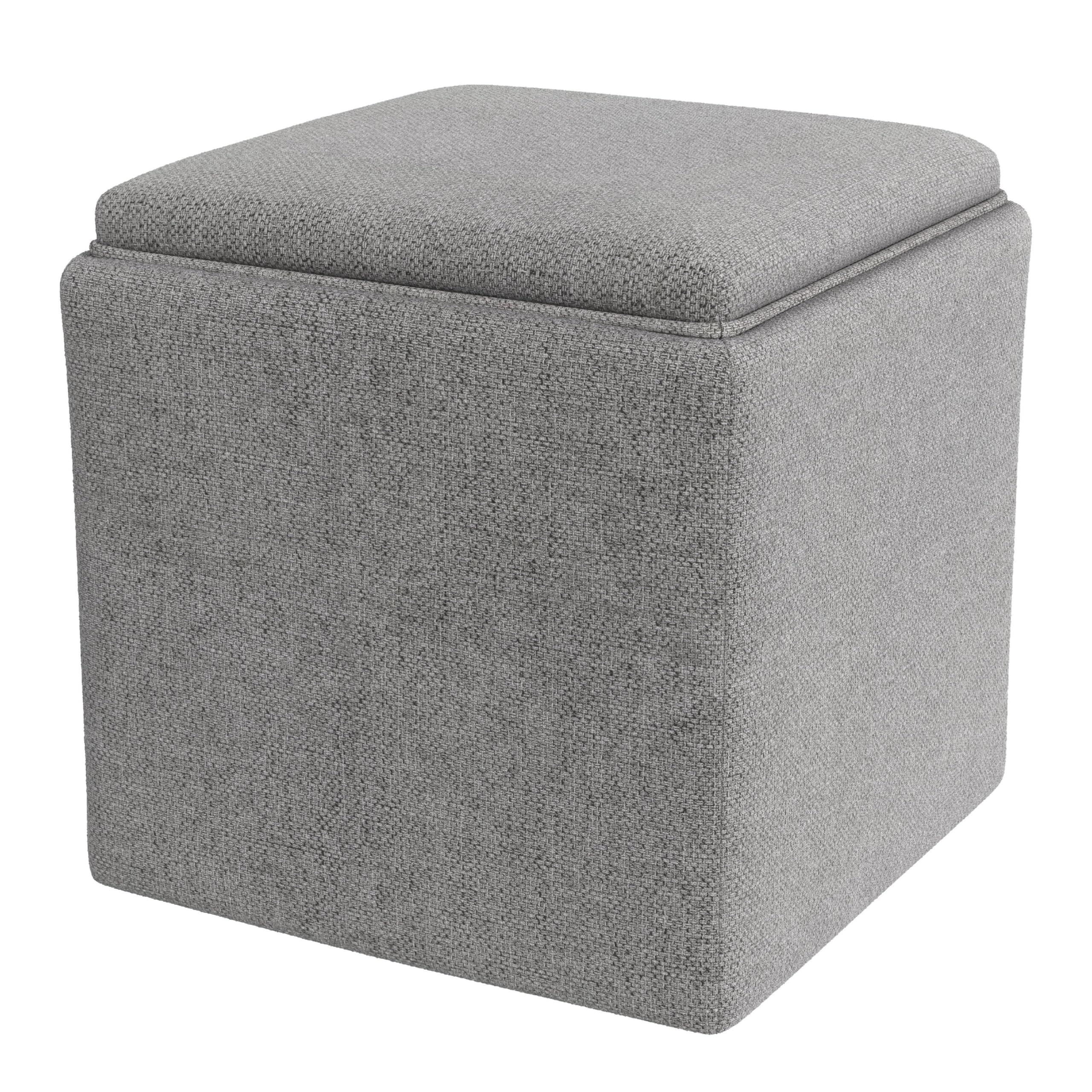 Soa Storage Accent Ottoman, 18 Inch Square Tray Top, Gray Woven Fabric