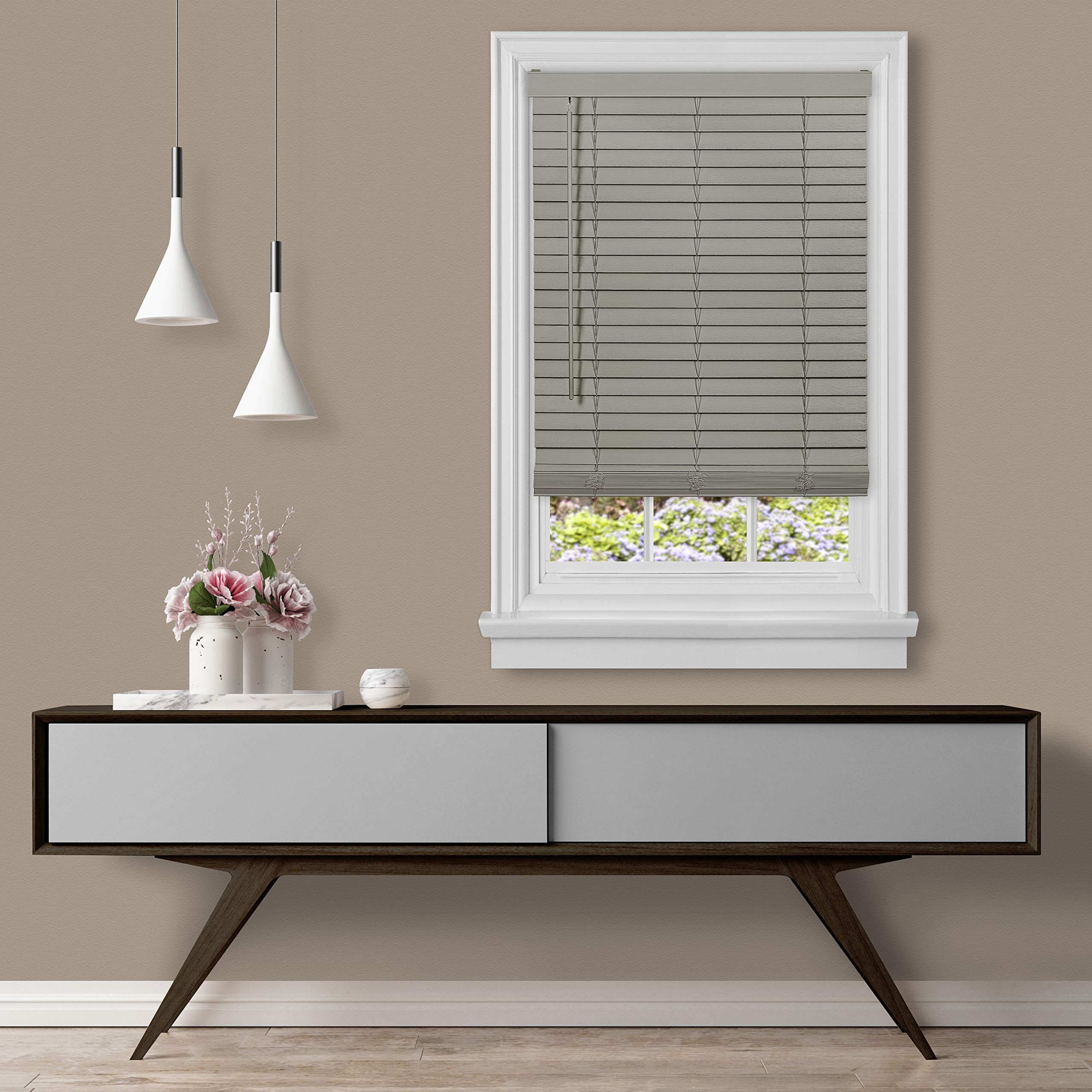 Cordless GII Madera Falsa 2 Faux Wood Plantation Blind 34x64 - Grey