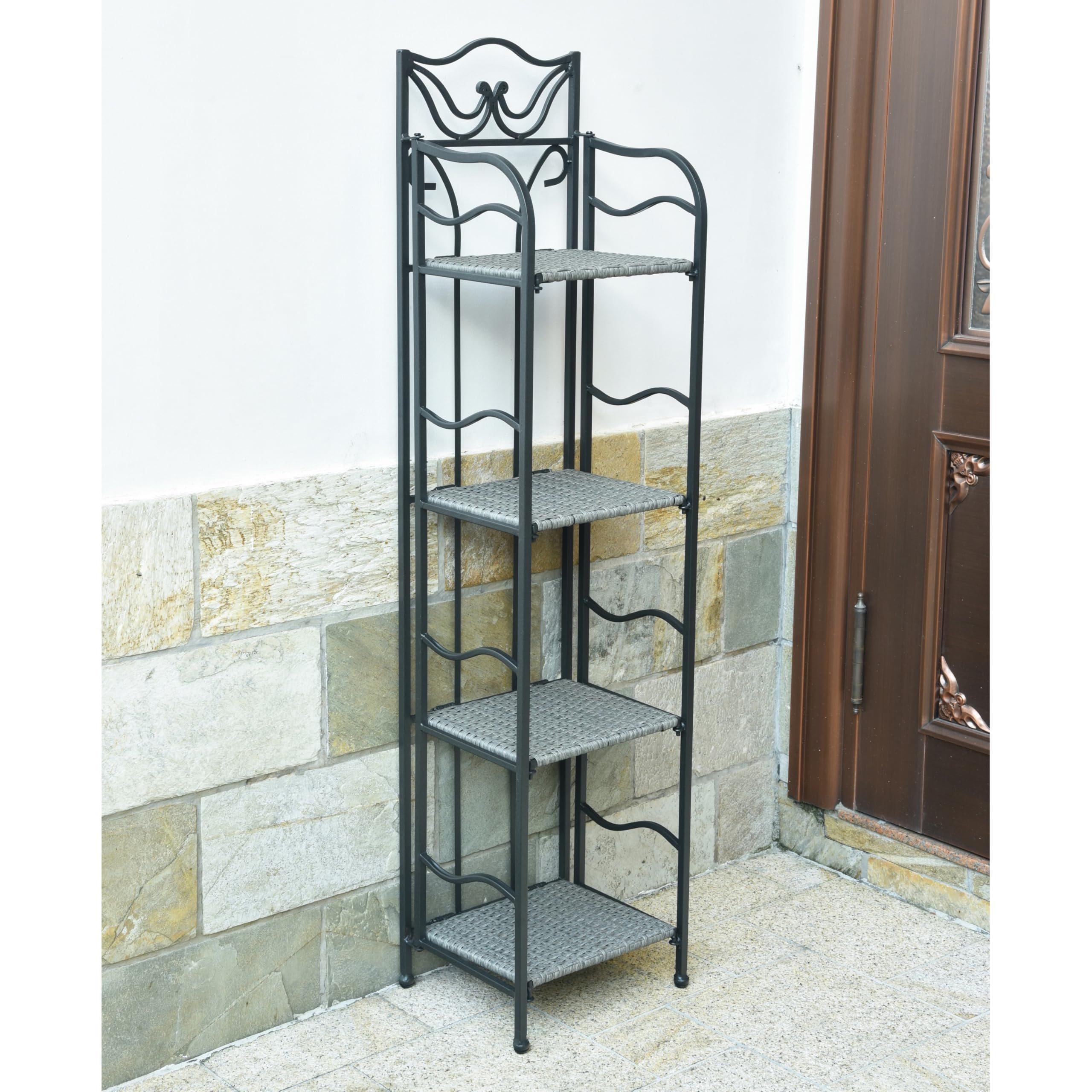Valencia Resin Wicker/ Steel 4-tier 12-inch Wide Plant Shelf - Grey