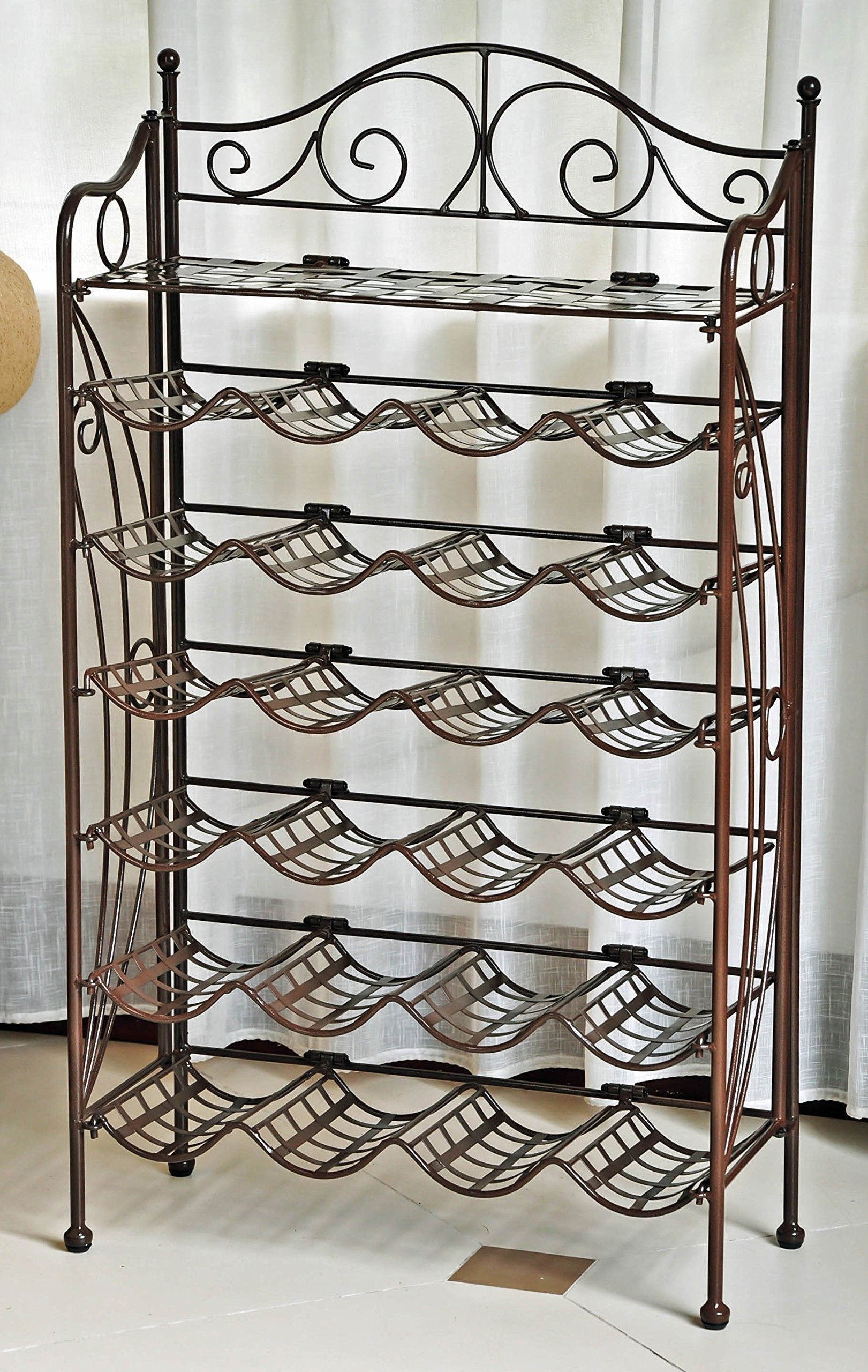 Iron Storage Iron 24-bottle Wine Rack with Shelf - Hammered Bronze