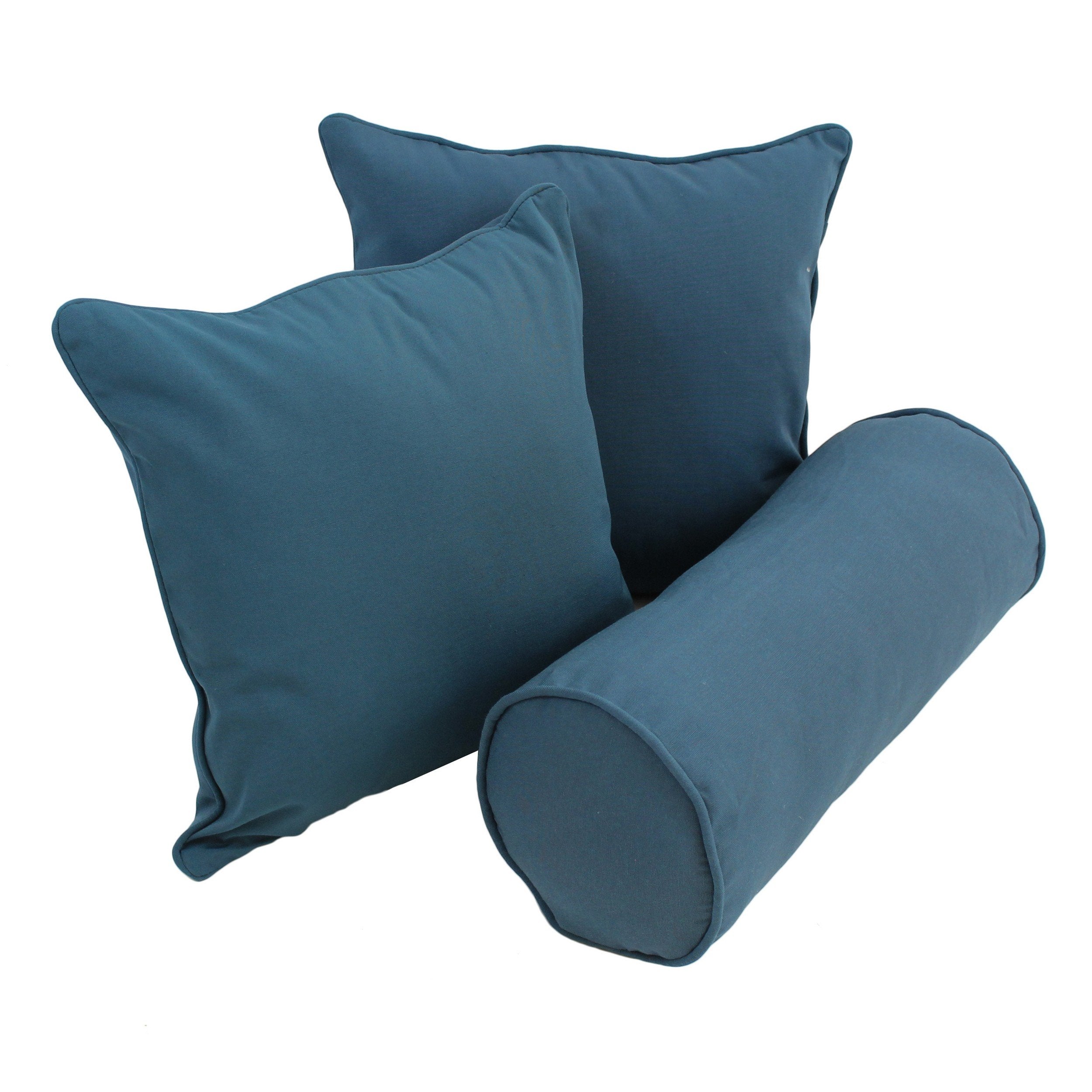Double-corded Solid Twill Throw Pillows with Inserts (Set of 3) - Indigo